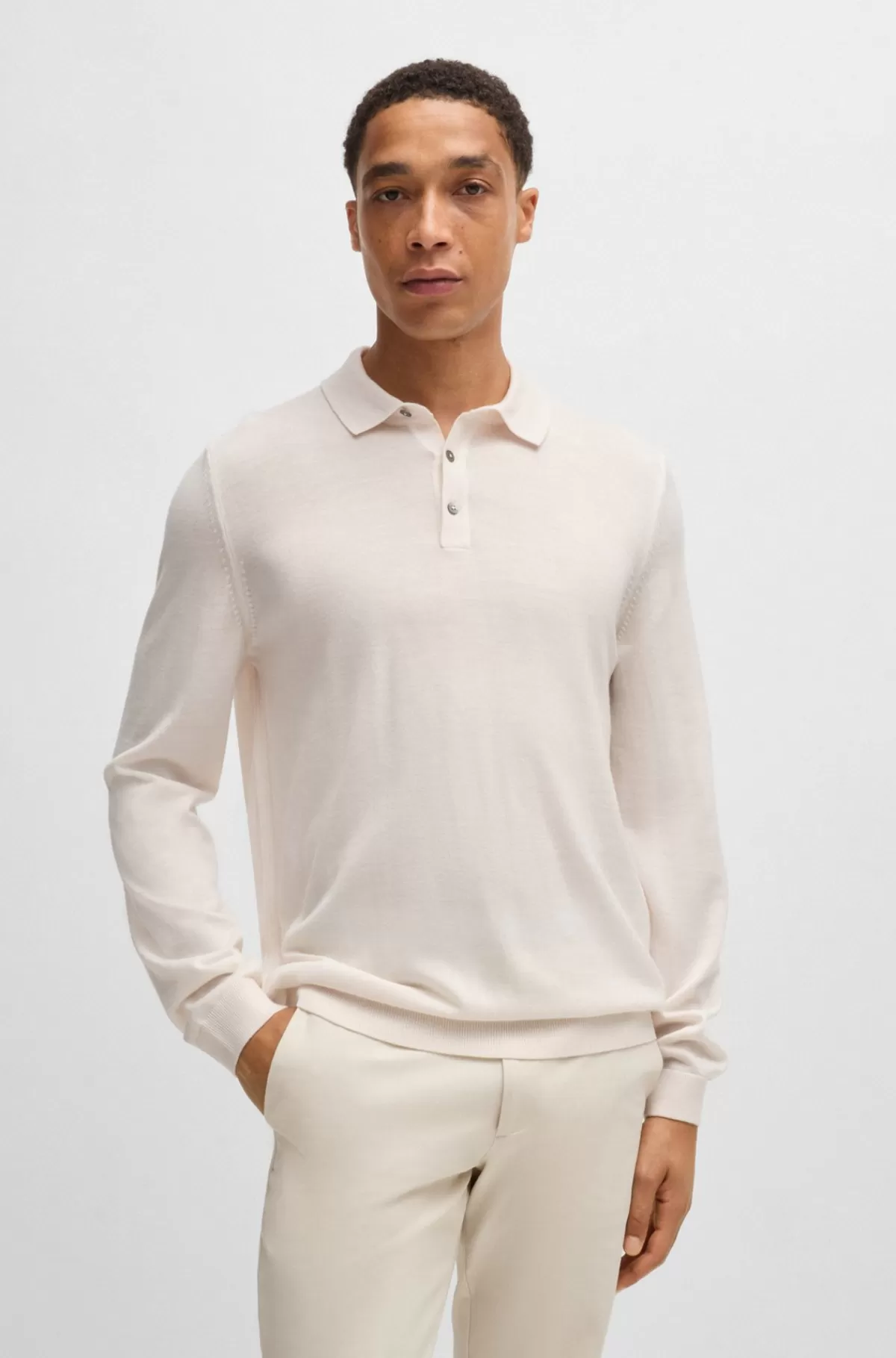 HUGO BOSS Slim Fit Sweater I Ny Uld Med Polokrave Hvid Shop
