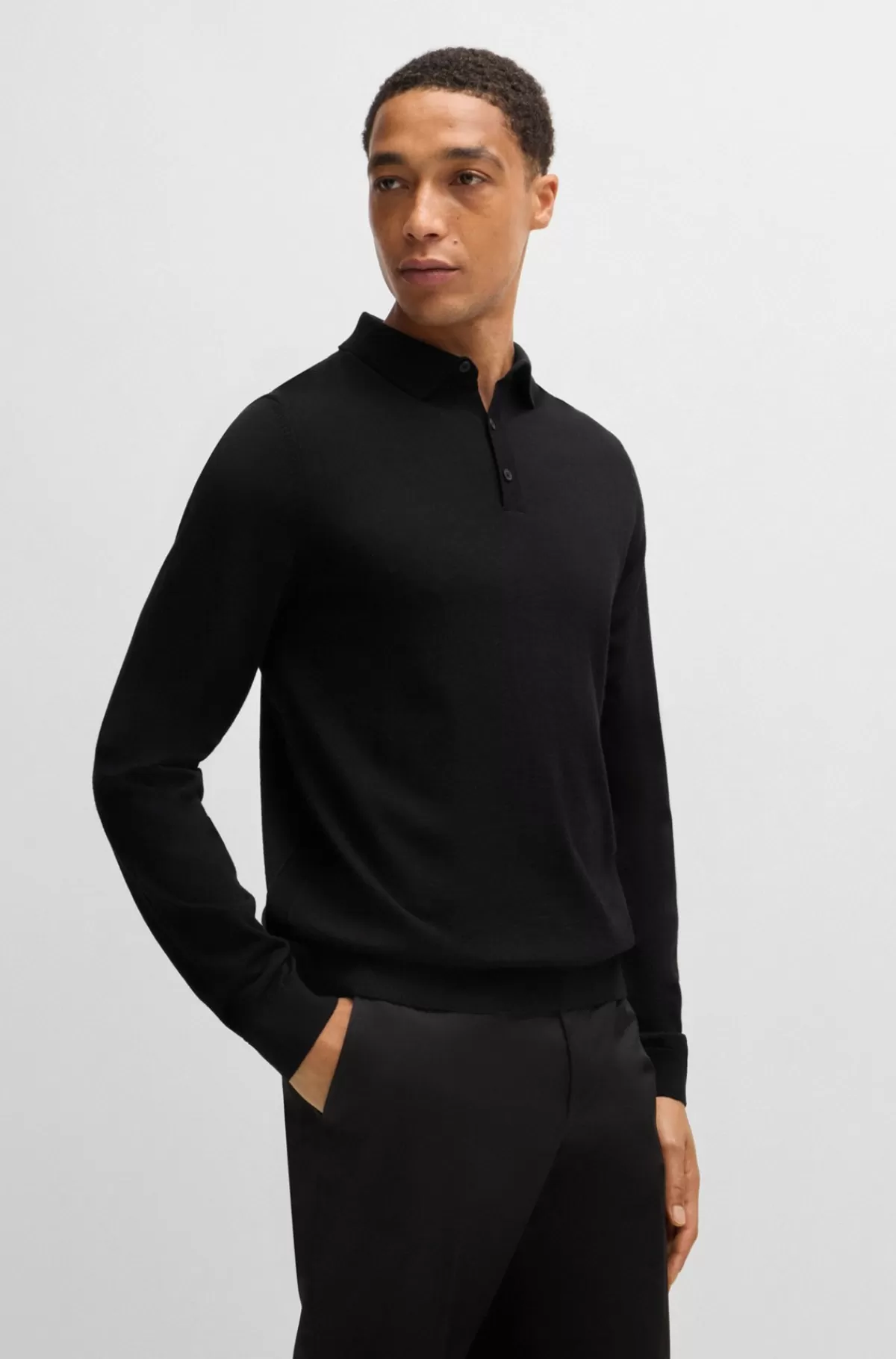 HUGO BOSS Slim Fit Sweater I Ny Uld Med Polokrave Sort Online