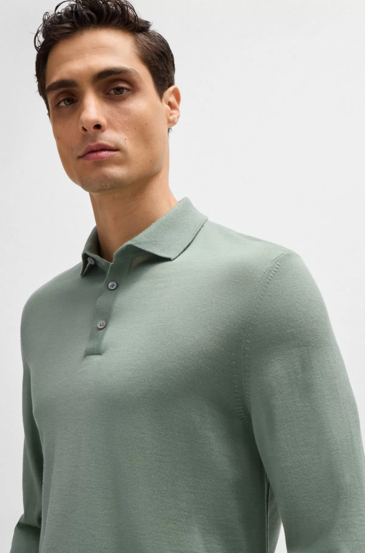 HUGO BOSS Slim Fit Sweater I Ny Uld Med Polokrave Lysegrøn Fashion