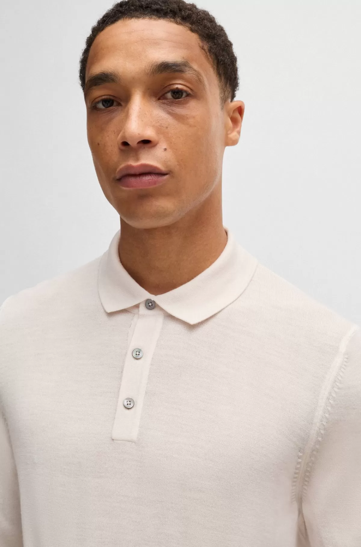 HUGO BOSS Slim Fit Sweater I Ny Uld Med Polokrave Hvid Shop