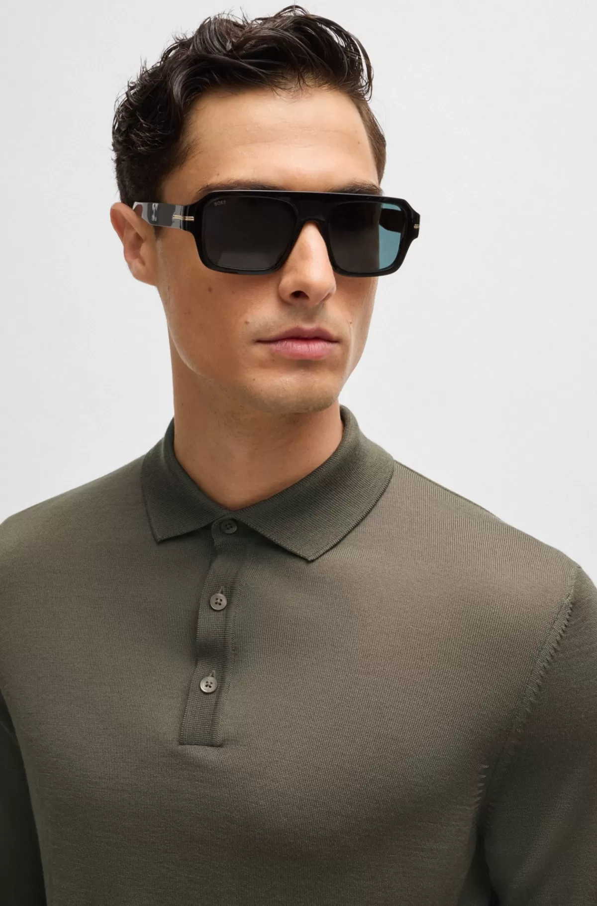 HUGO BOSS Slim Fit Sweater I Ny Uld Med Polokrave Brun Outlet