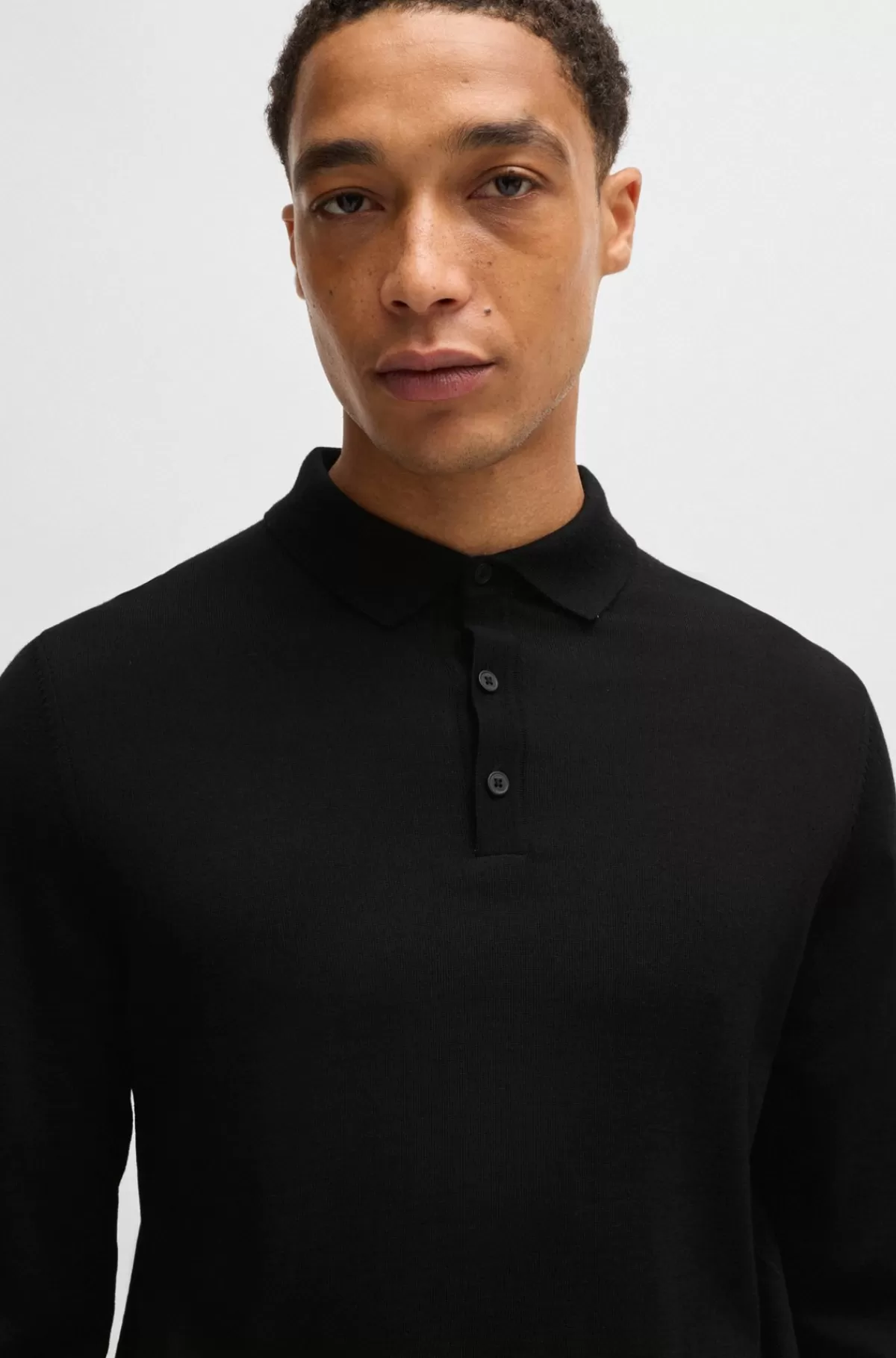 HUGO BOSS Slim Fit Sweater I Ny Uld Med Polokrave Sort Online