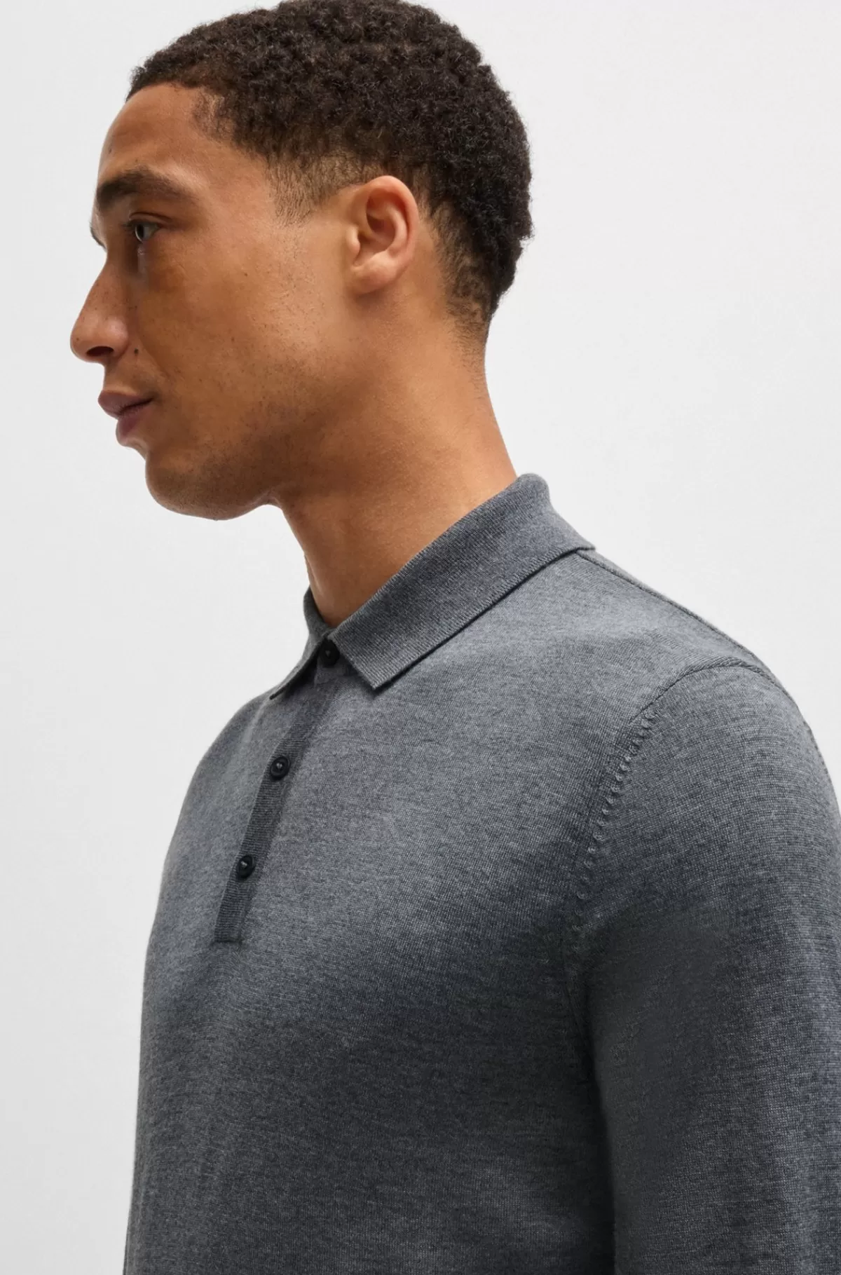 HUGO BOSS Slim Fit Sweater I Ny Uld Med Polokrave Grå Flash Sale