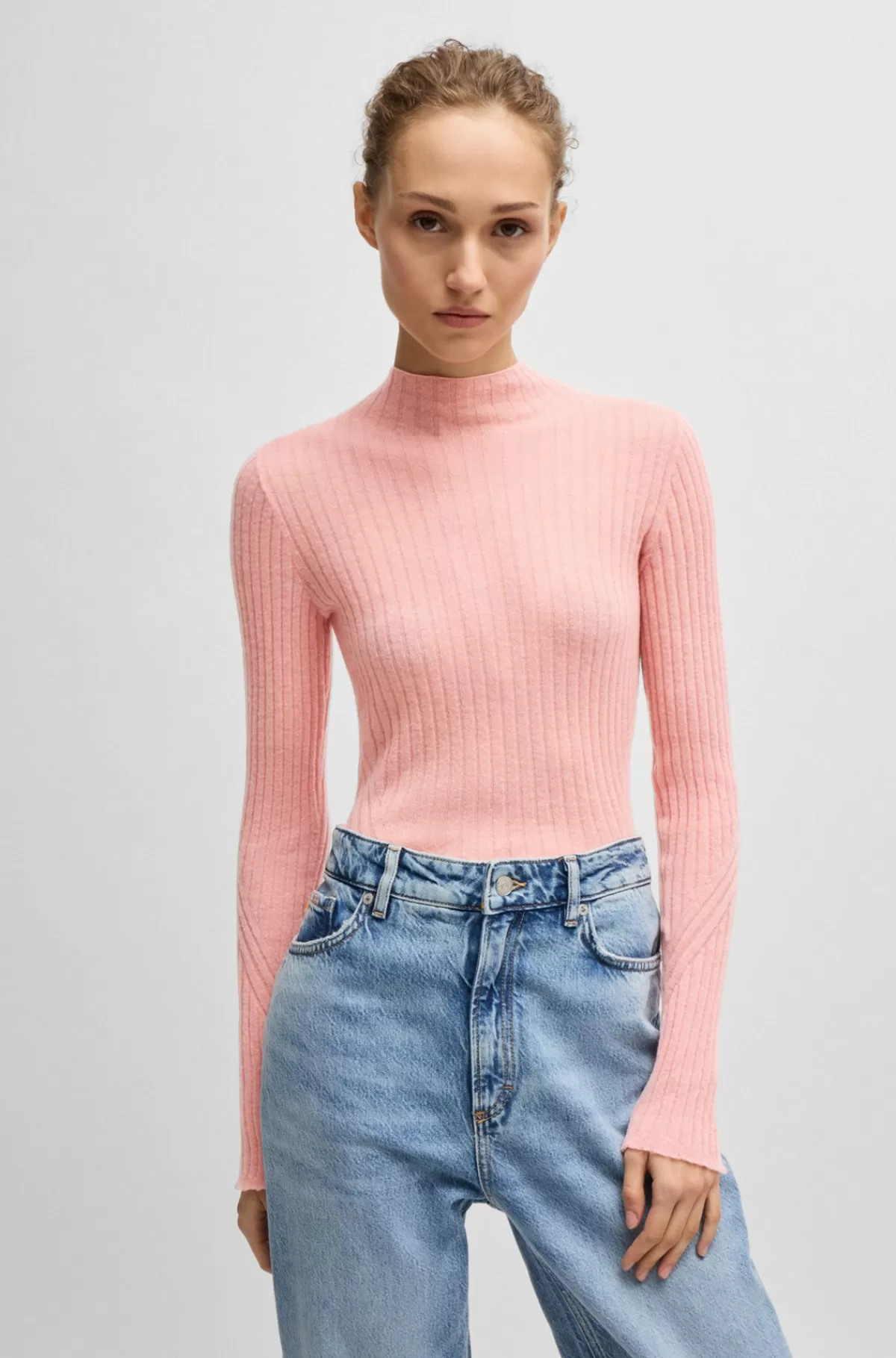 HUGO BOSS Slim Fit Sweater I Uldblanding Med Slids I Siden Lys pink Clearance