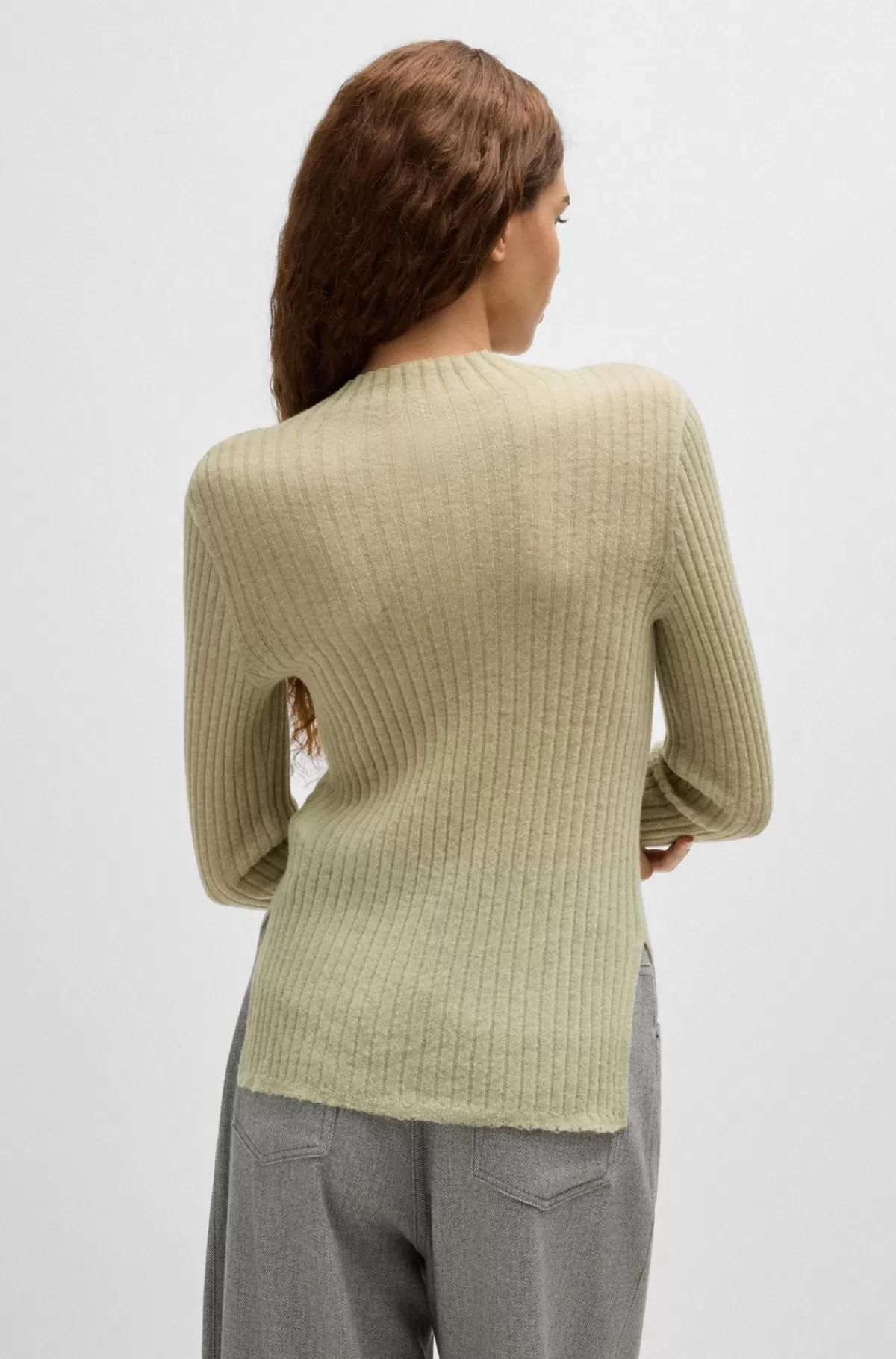 HUGO BOSS Slim Fit Sweater I Uldblanding Med Slids I Siden Lys beige Cheap