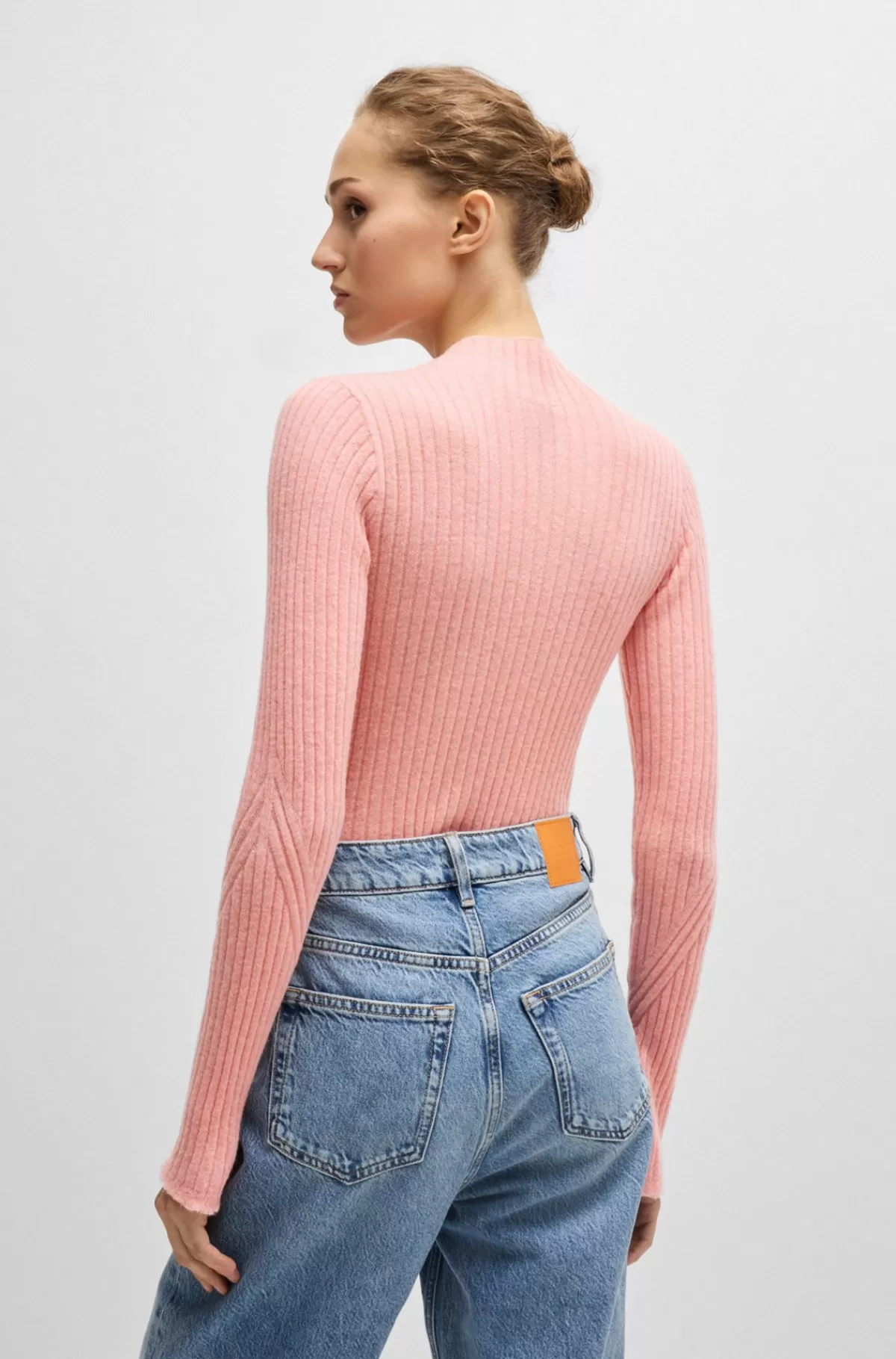 HUGO BOSS Slim Fit Sweater I Uldblanding Med Slids I Siden Lys pink Clearance