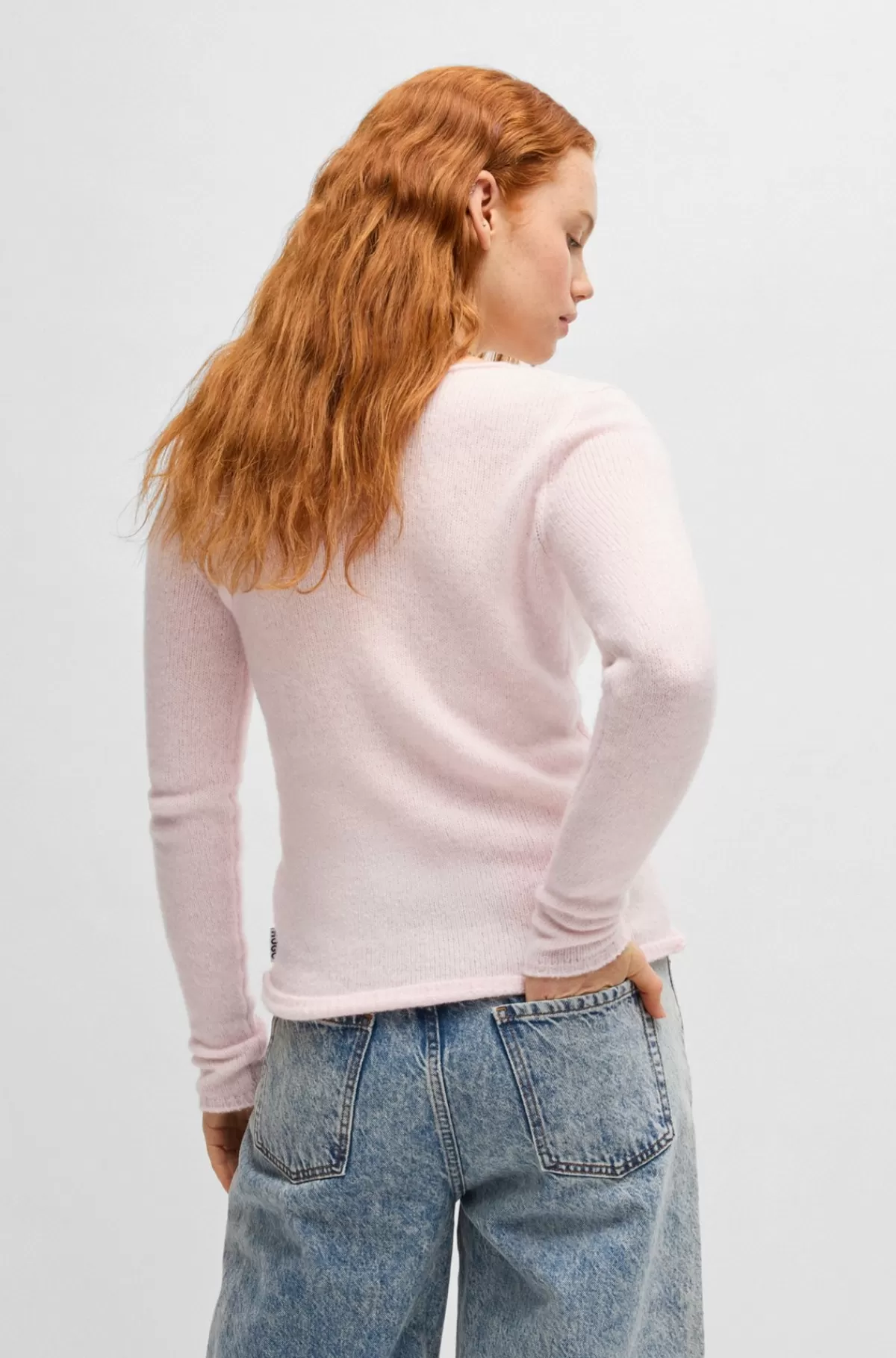 HUGO BOSS Slim Fit Sweater I Uldblanding Med V-hals Lys pink Cheap