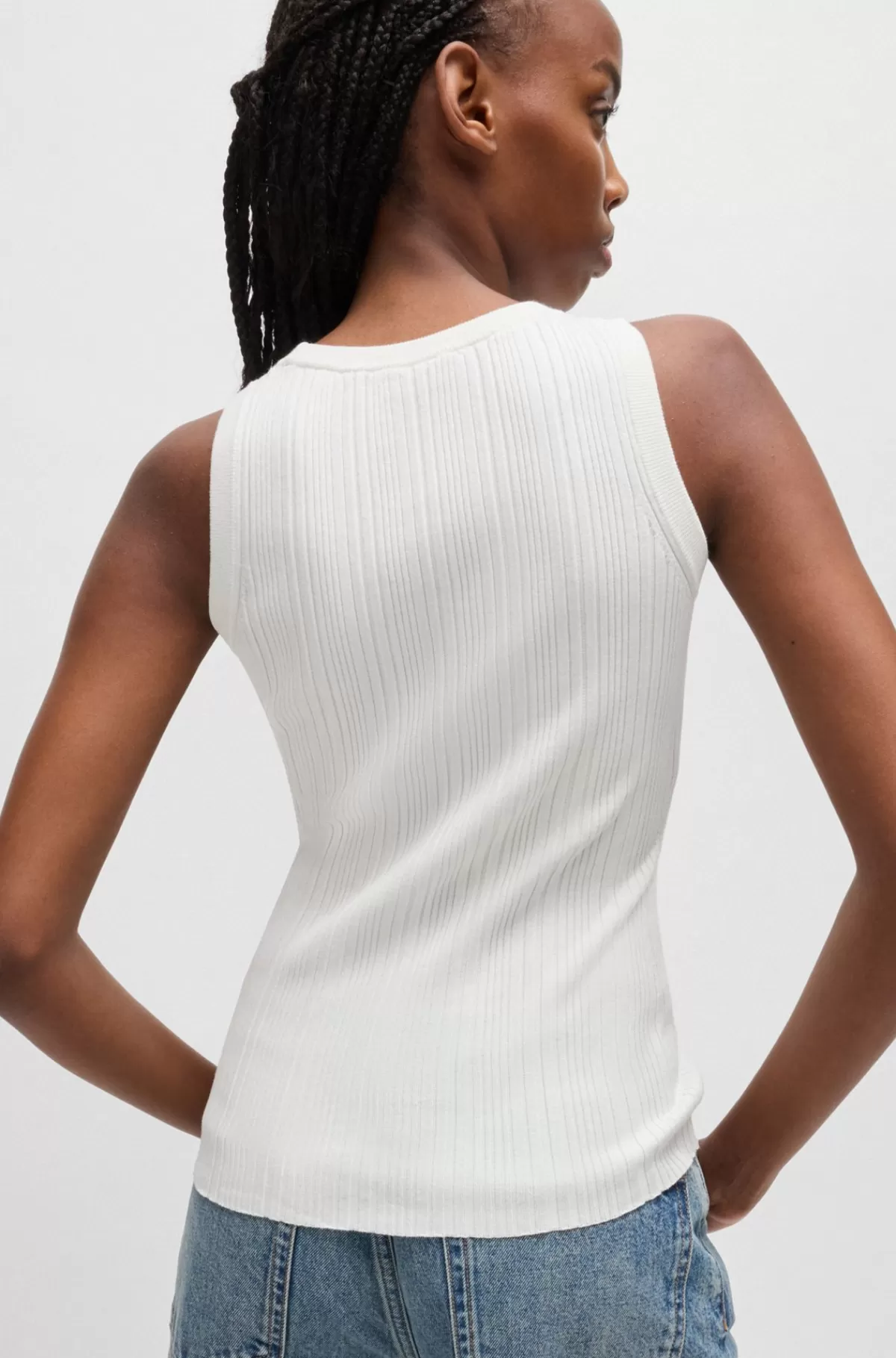 HUGO BOSS Slim Fit Top Uden ærmer Med Uregelmæssig Ribstruktur Hvid Cheap