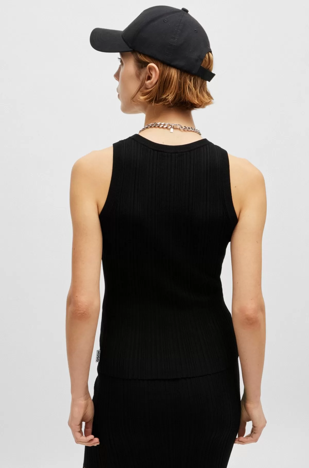 HUGO BOSS Slim Fit Top Uden ærmer Med Uregelmæssig Ribstruktur Sort Fashion
