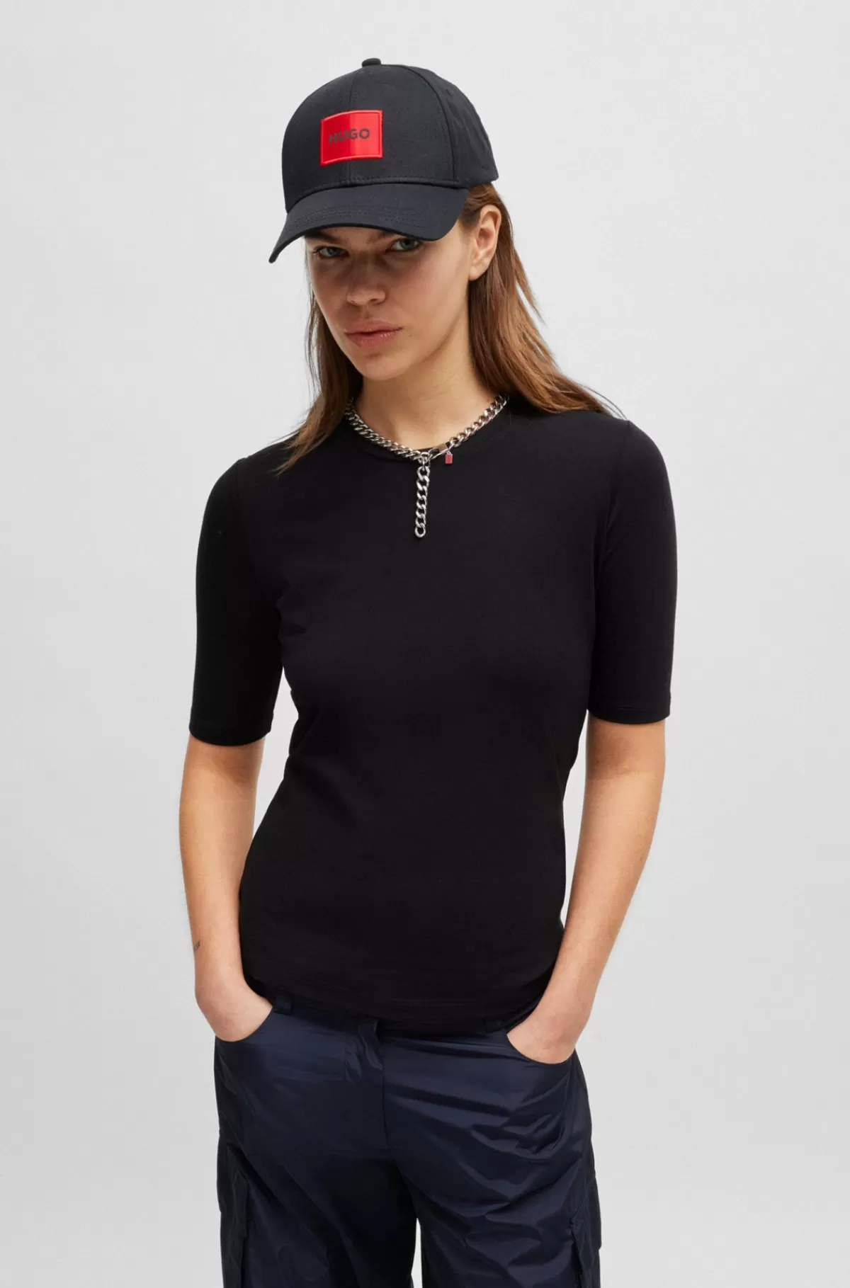 HUGO BOSS Slim Fit T-shirt I Bomuld, Modal Og Stræk Sort Store