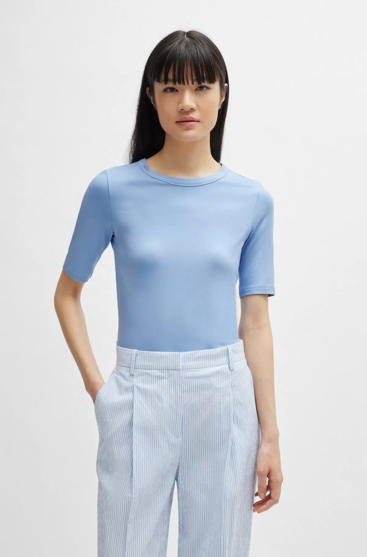 HUGO BOSS Slim Fit T-shirt I En Blanding Med Modal Og Stræk Lyseblå Shop