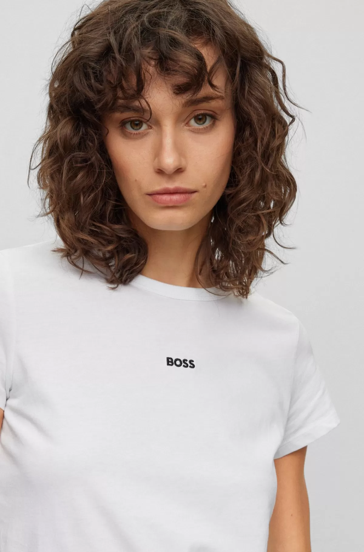 HUGO BOSS Slim Fit T-shirt I økologisk Bomuld Med Logo I Kontrastfarve Hvid Shop