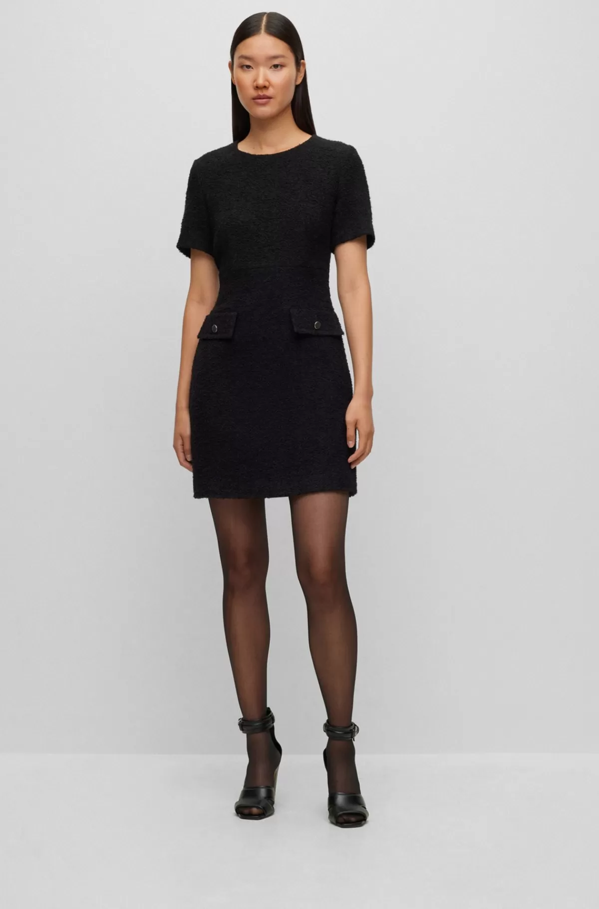 HUGO BOSS Slim Fit Tweedkjole Med Knap På Lommerne Sort Fashion