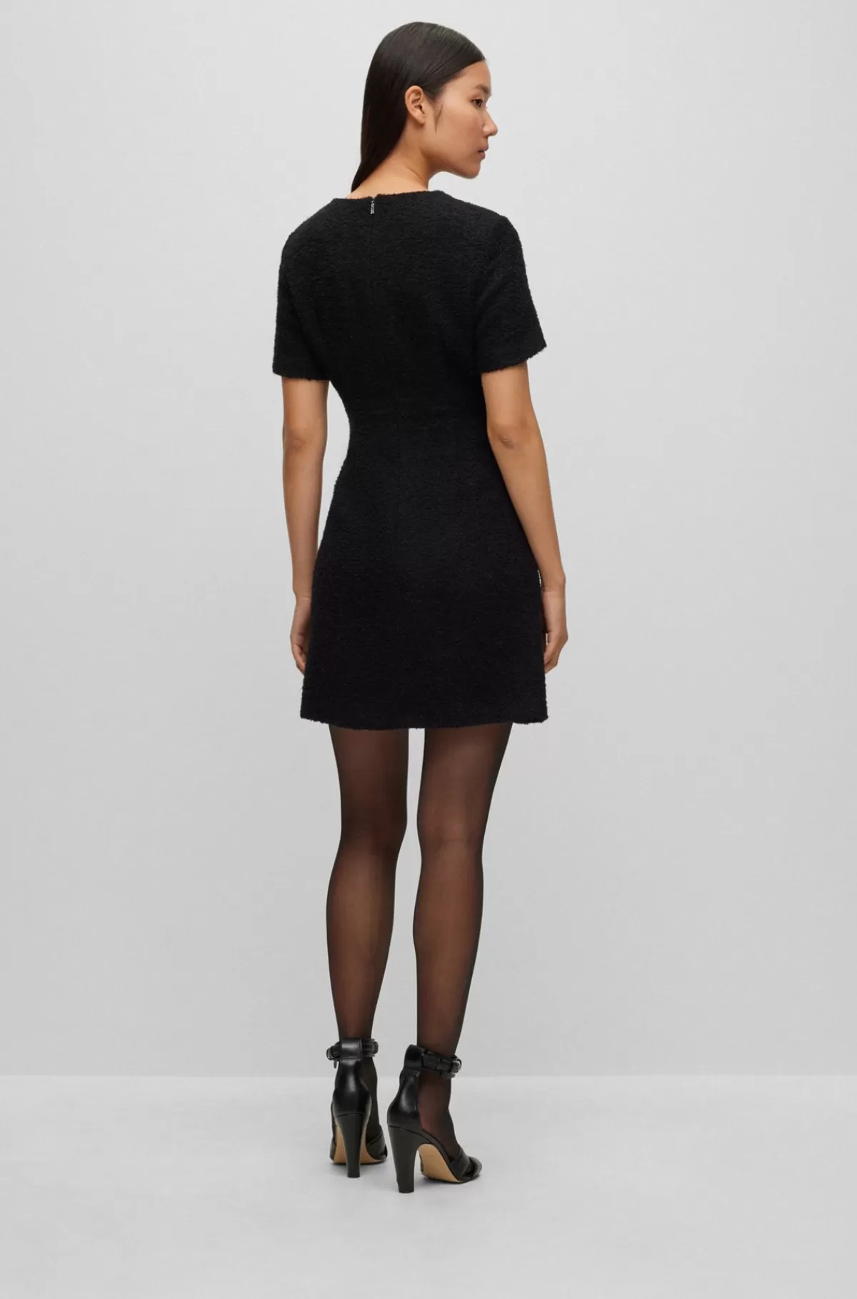 HUGO BOSS Slim Fit Tweedkjole Med Knap På Lommerne Sort Fashion