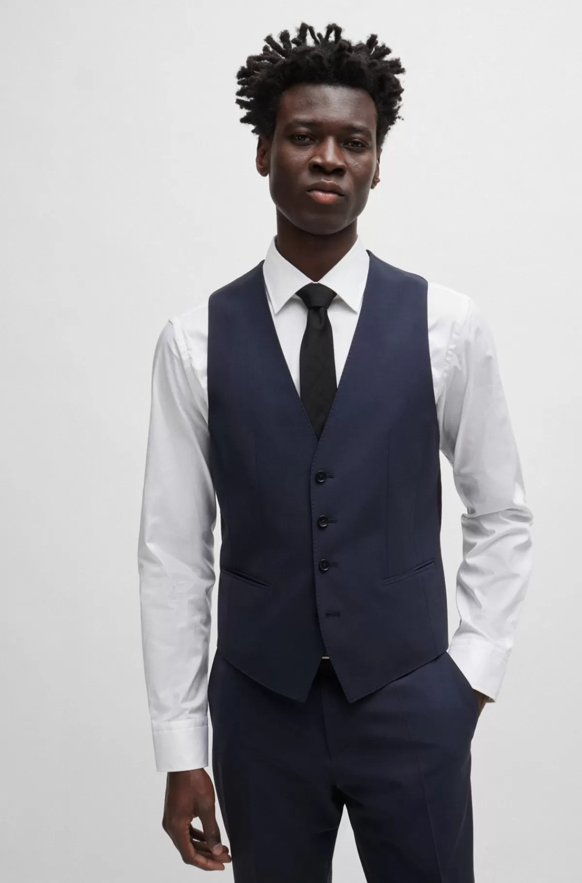 HUGO BOSS Slim Fit Vest Til Jakkesæt I Ny Uld Med Stræk Mørkeblå Sale