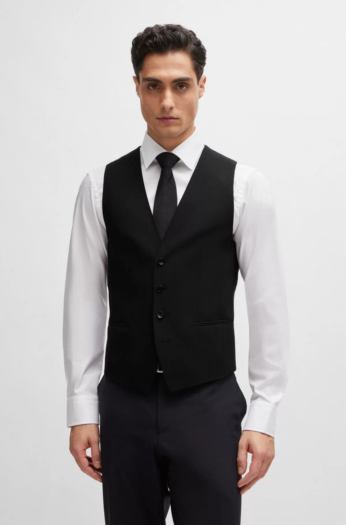HUGO BOSS Slim Fit Vest Til Jakkesæt I Ny Uld Med Stræk Sort Shop