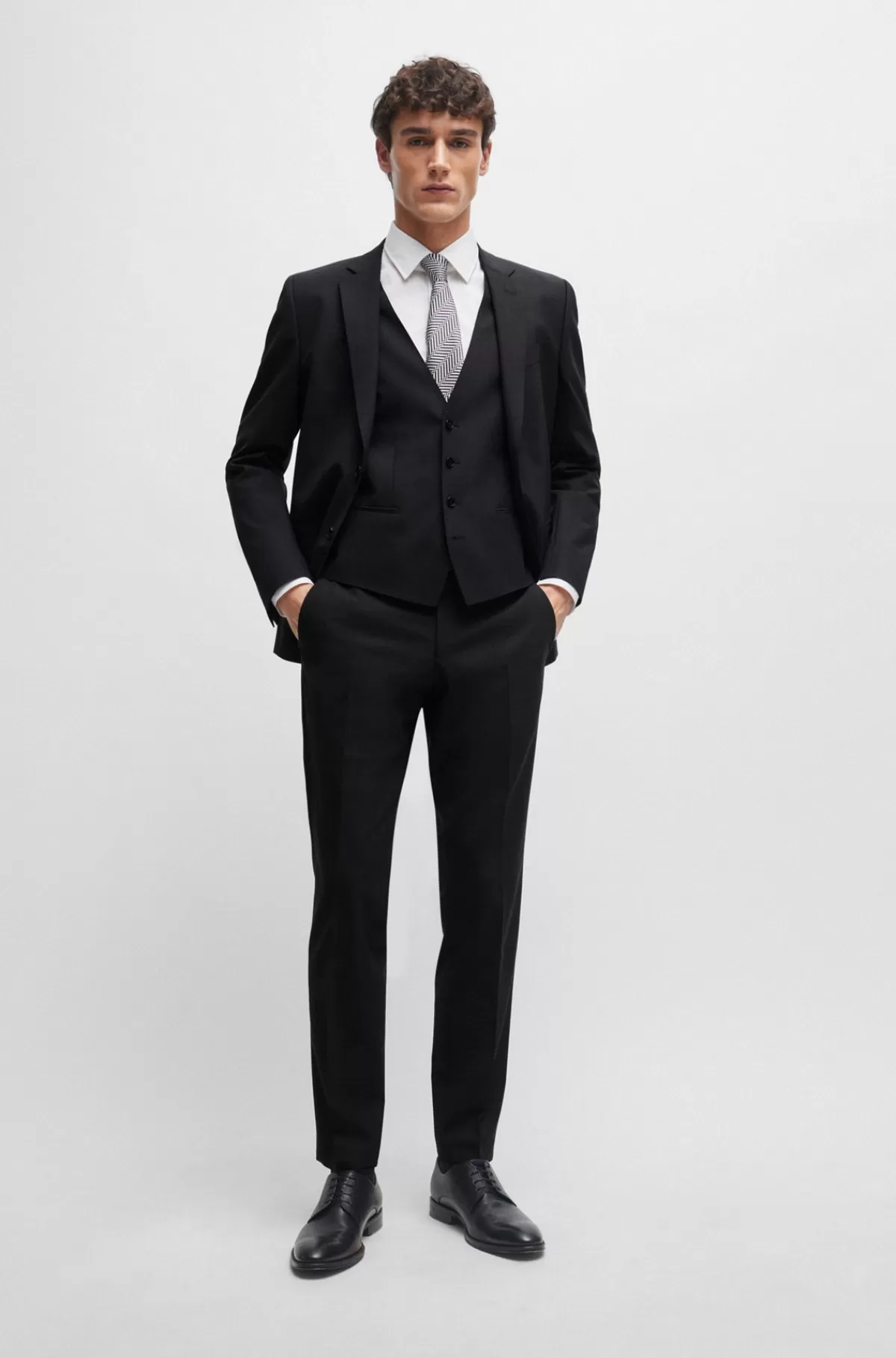 HUGO BOSS Slim Fit Vest Til Jakkesæt I Ny Uld Med Stræk Mørkegrå Outlet