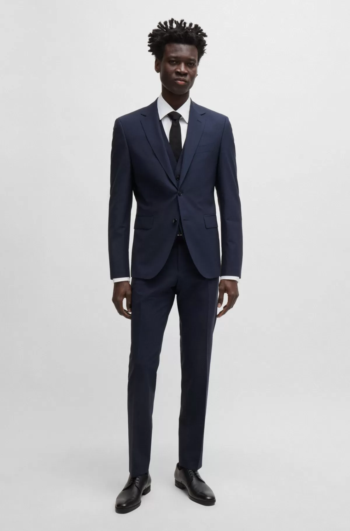 HUGO BOSS Slim Fit Vest Til Jakkesæt I Ny Uld Med Stræk Mørkeblå Sale