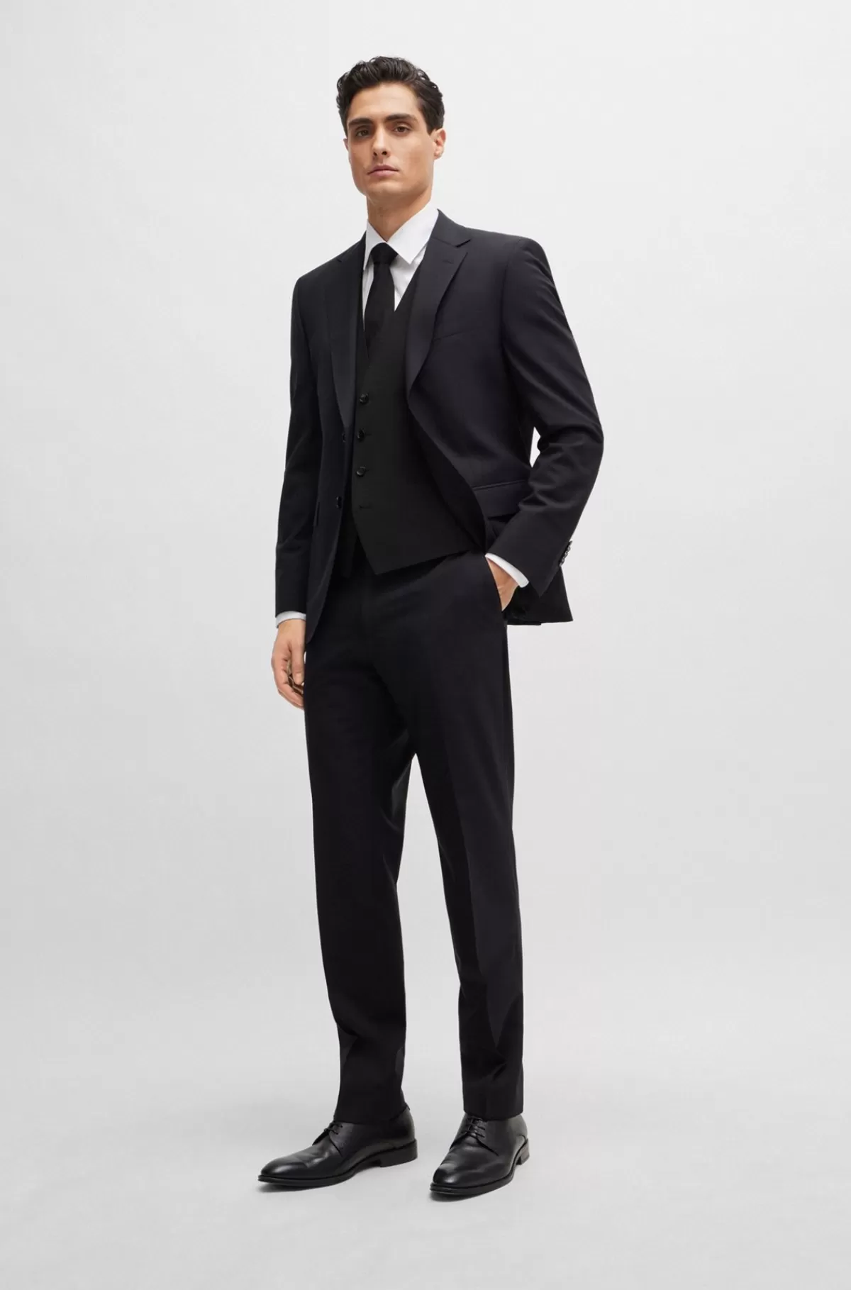 HUGO BOSS Slim Fit Vest Til Jakkesæt I Ny Uld Med Stræk Sort Shop