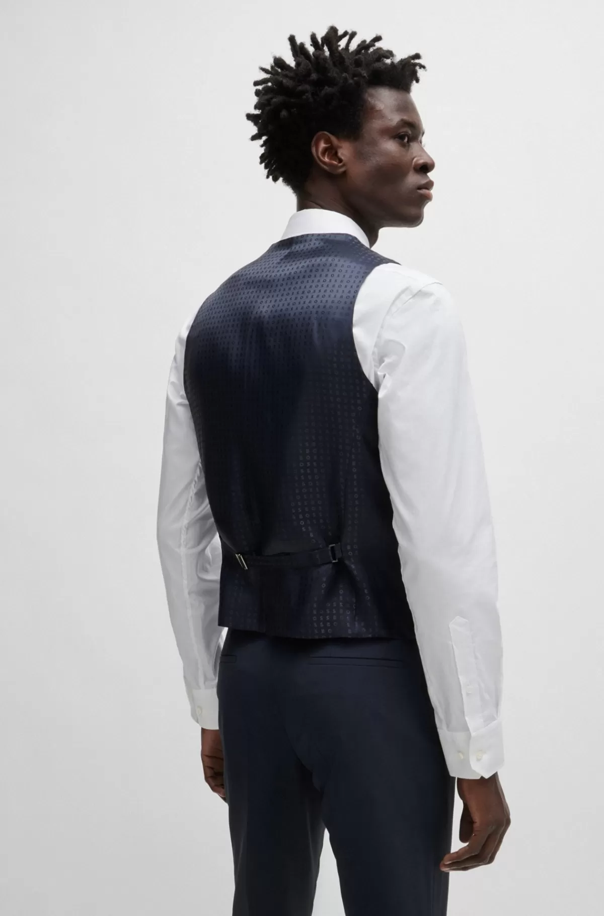 HUGO BOSS Slim Fit Vest Til Jakkesæt I Ny Uld Med Stræk Mørkeblå Sale