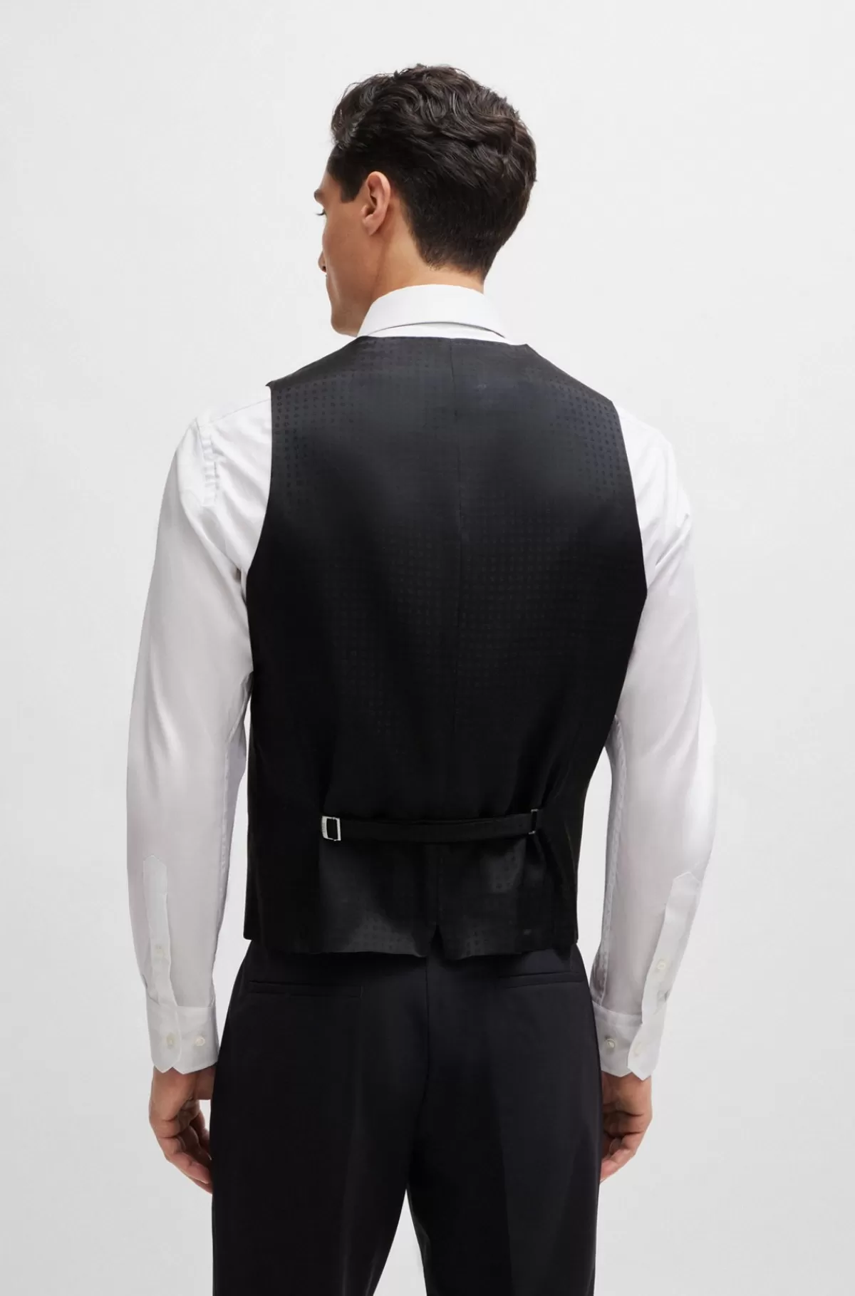 HUGO BOSS Slim Fit Vest Til Jakkesæt I Ny Uld Med Stræk Sort Shop