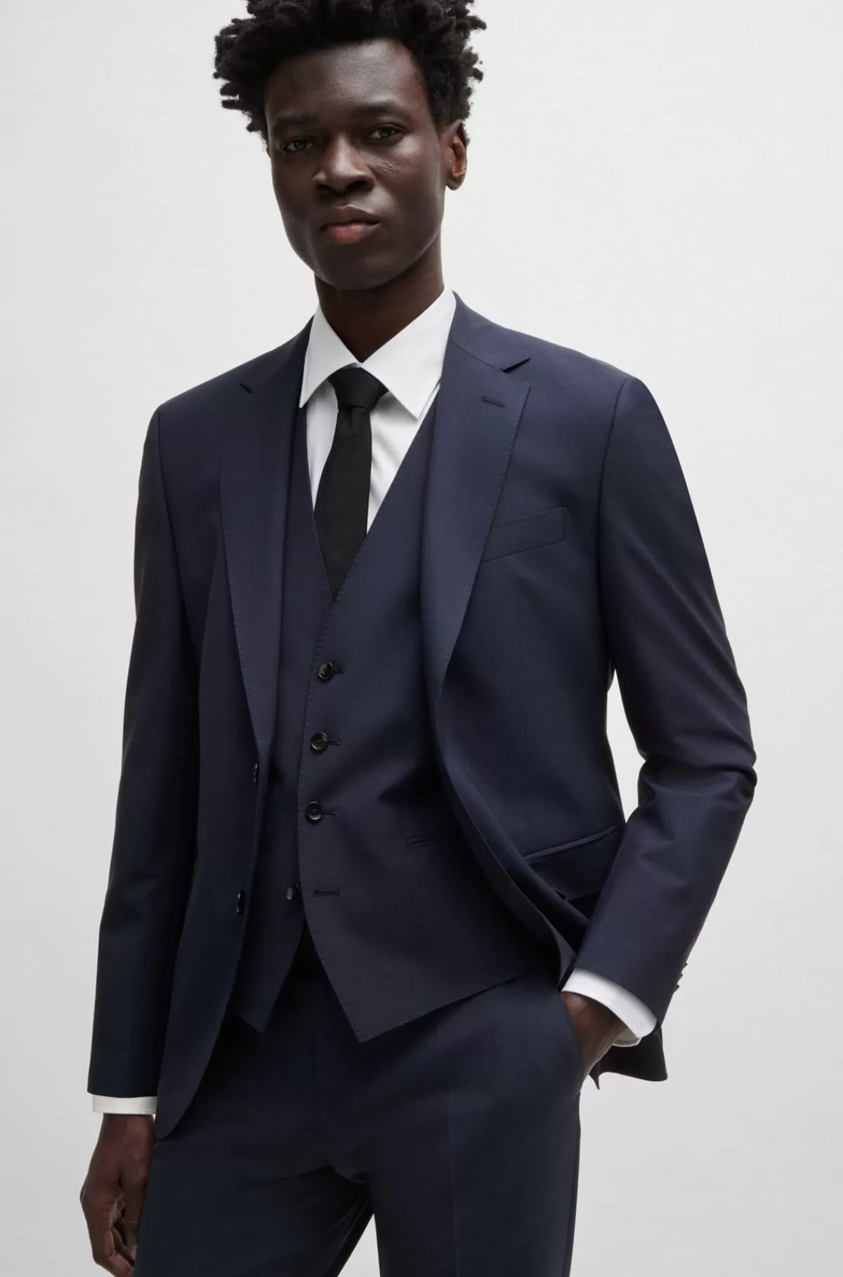 HUGO BOSS Slim Fit Vest Til Jakkesæt I Ny Uld Med Stræk Mørkeblå Sale