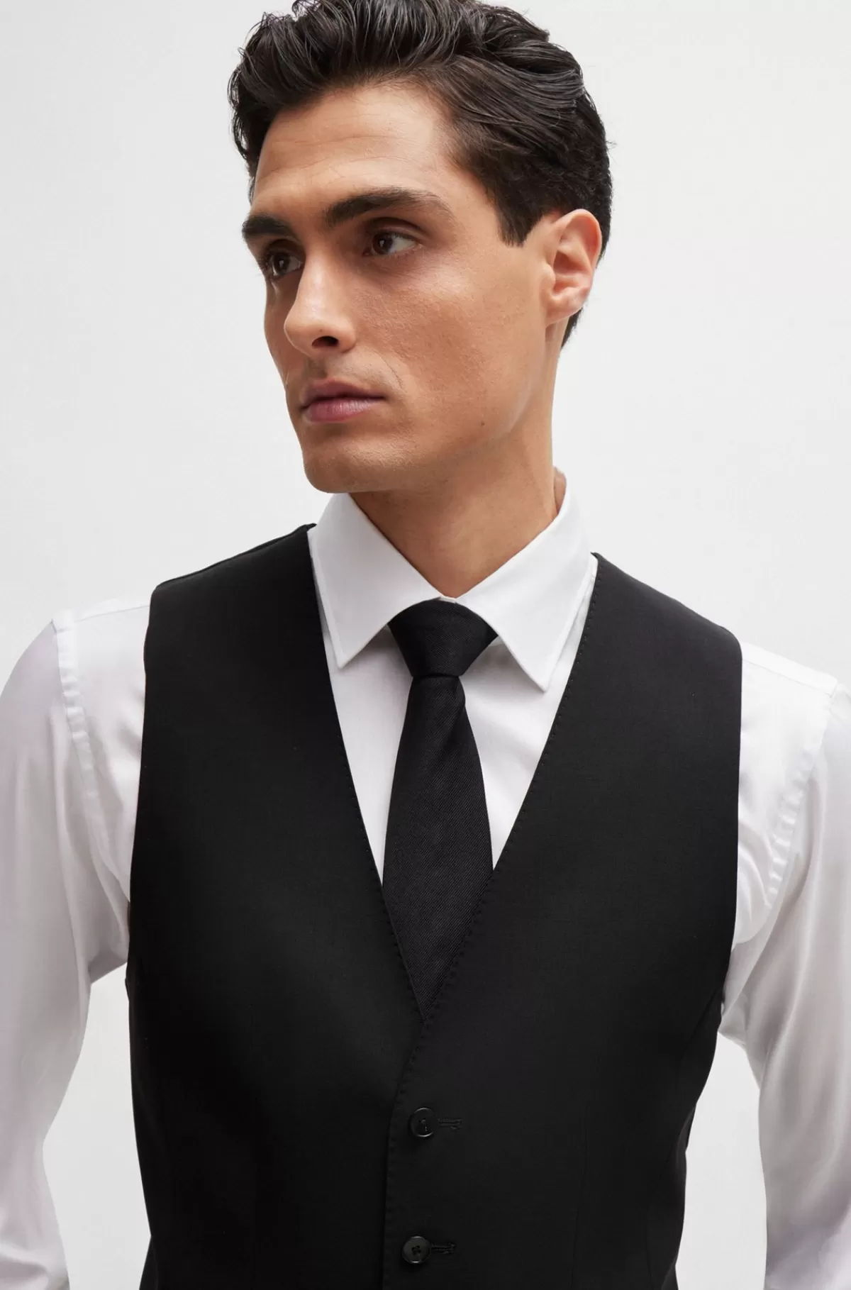 HUGO BOSS Slim Fit Vest Til Jakkesæt I Ny Uld Med Stræk Sort Shop