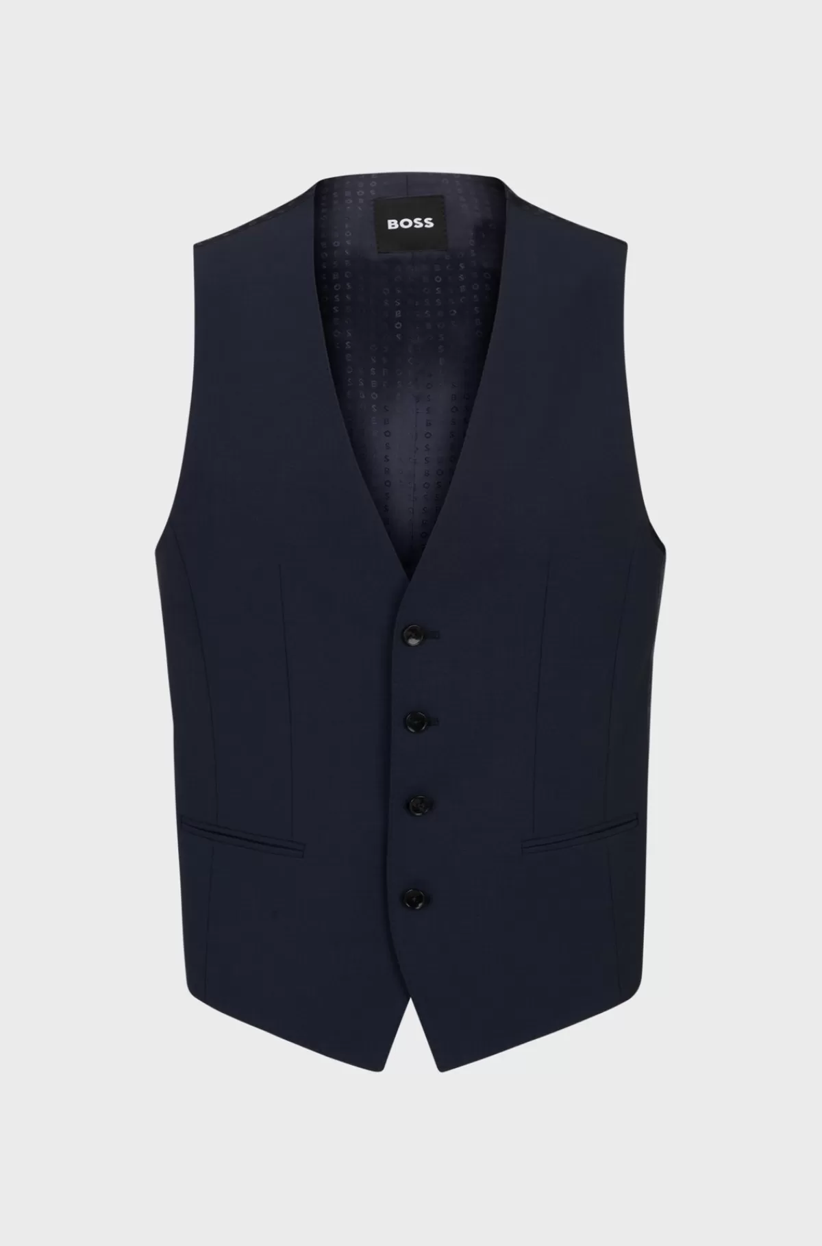 HUGO BOSS Slim Fit Vest Til Jakkesæt I Ny Uld Med Stræk Mørkeblå Sale