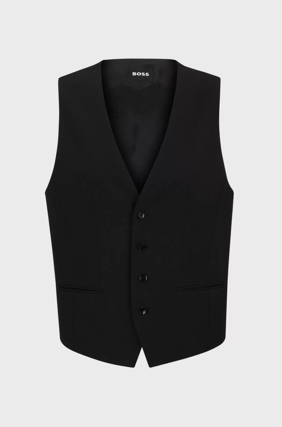 HUGO BOSS Slim Fit Vest Til Jakkesæt I Ny Uld Med Stræk Sort Shop