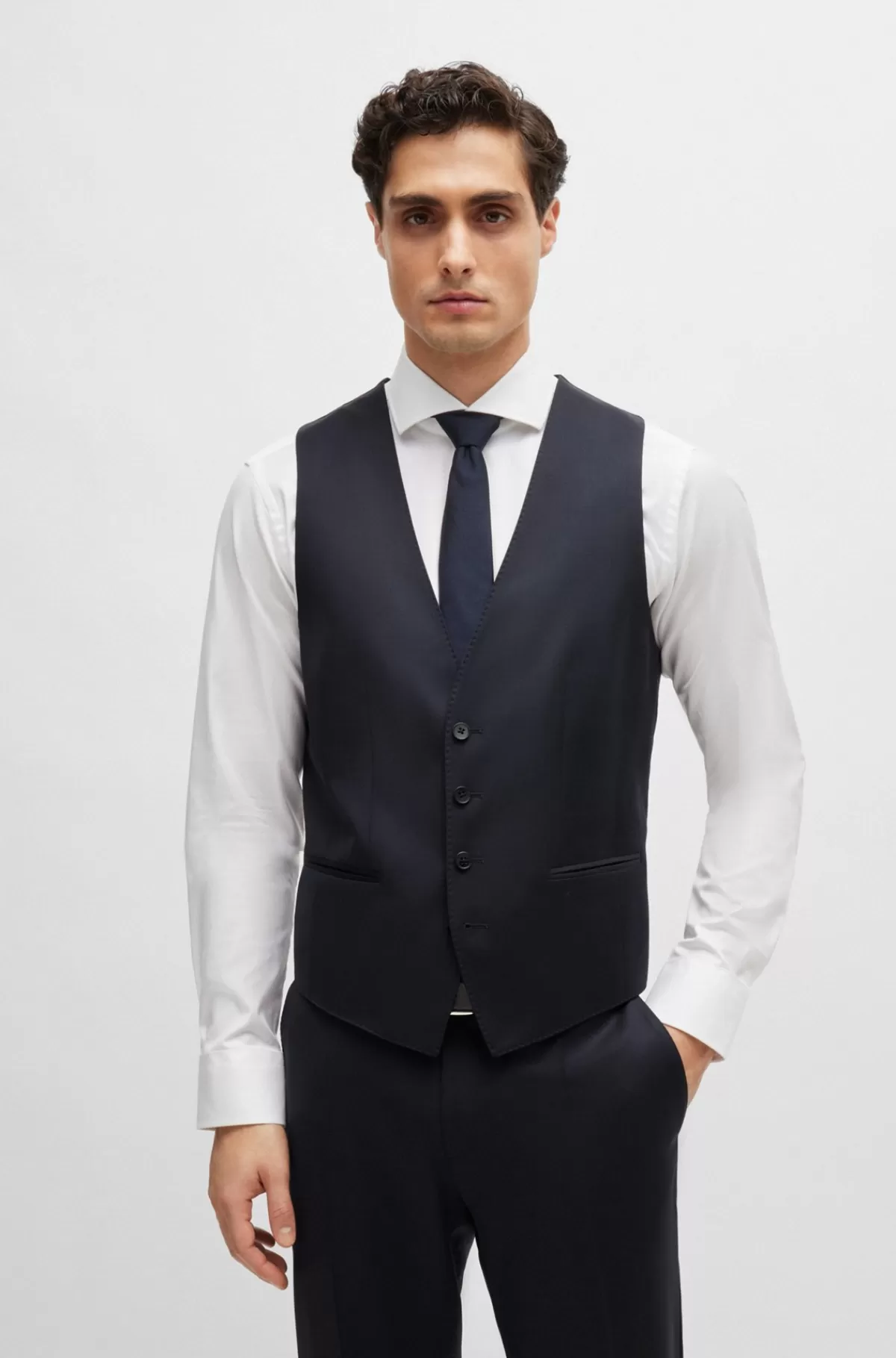HUGO BOSS Slim Fit Vest Til Jakkesæt I Serge Af Ny Uld Mørkeblå Store