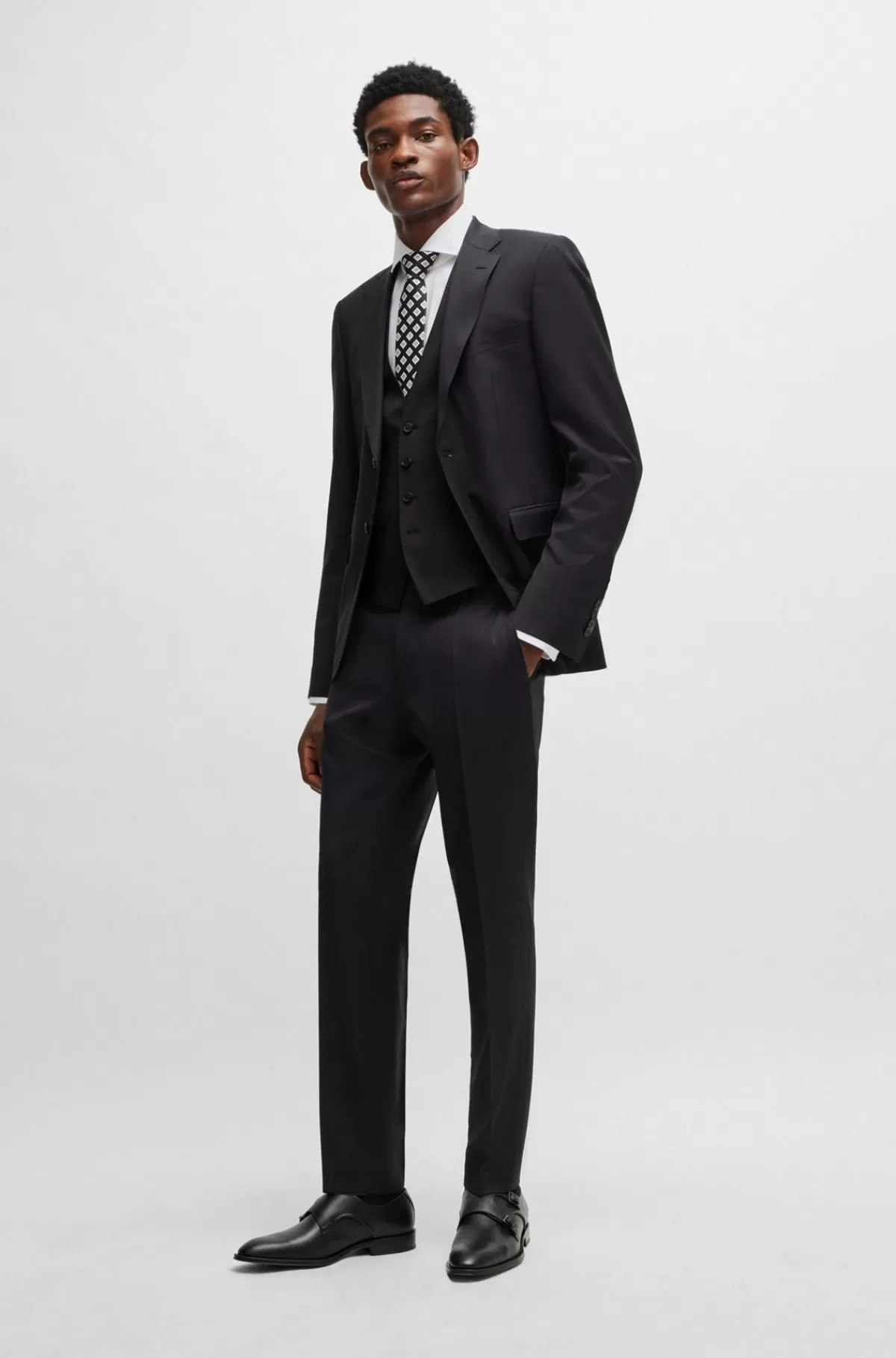 HUGO BOSS Slim Fit Vest Til Jakkesæt I Serge Af Ny Uld Sort Store