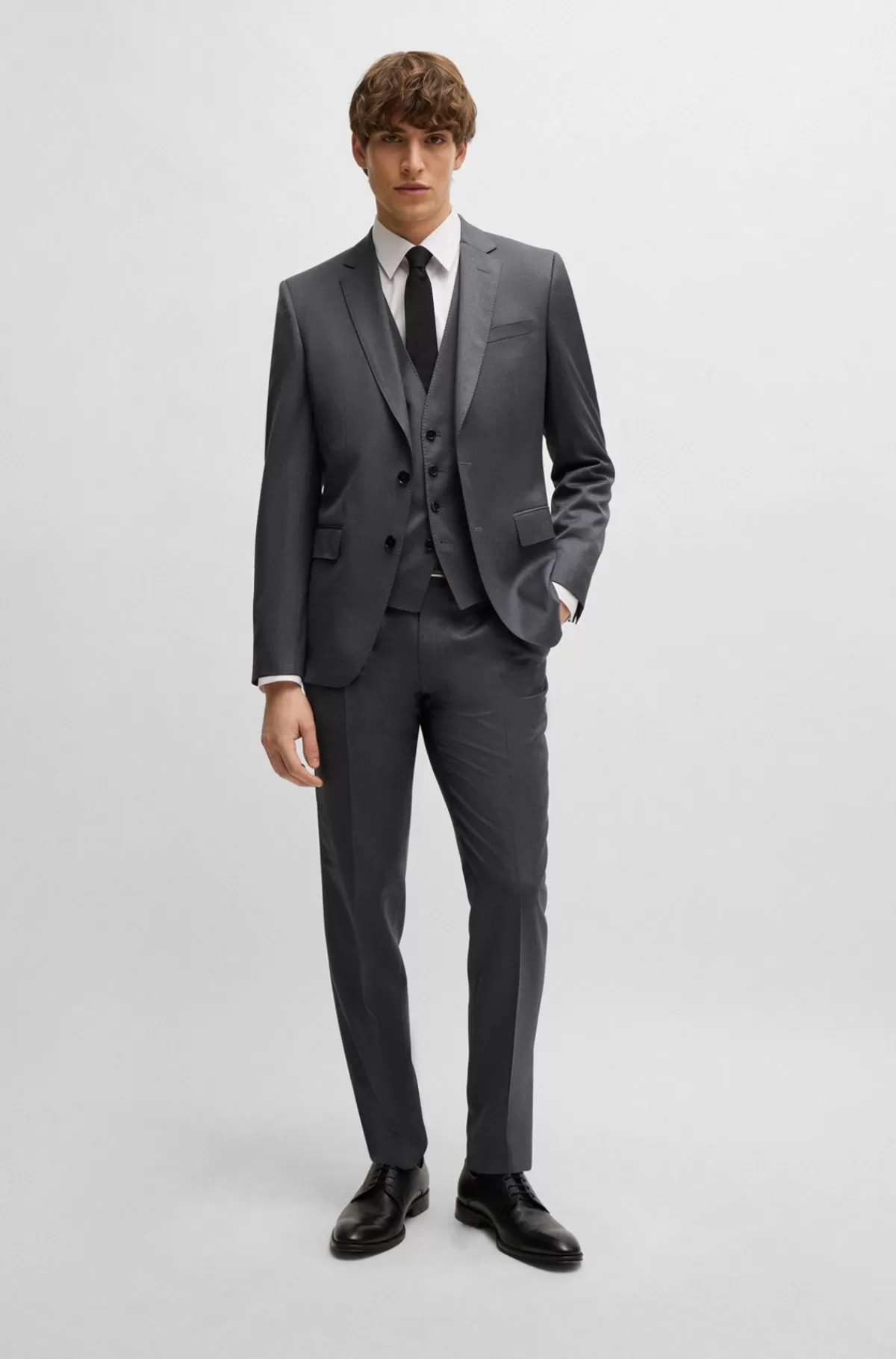 HUGO BOSS Slim Fit Vest Til Jakkesæt I Serge Af Ny Uld Mørkegrå Best Sale