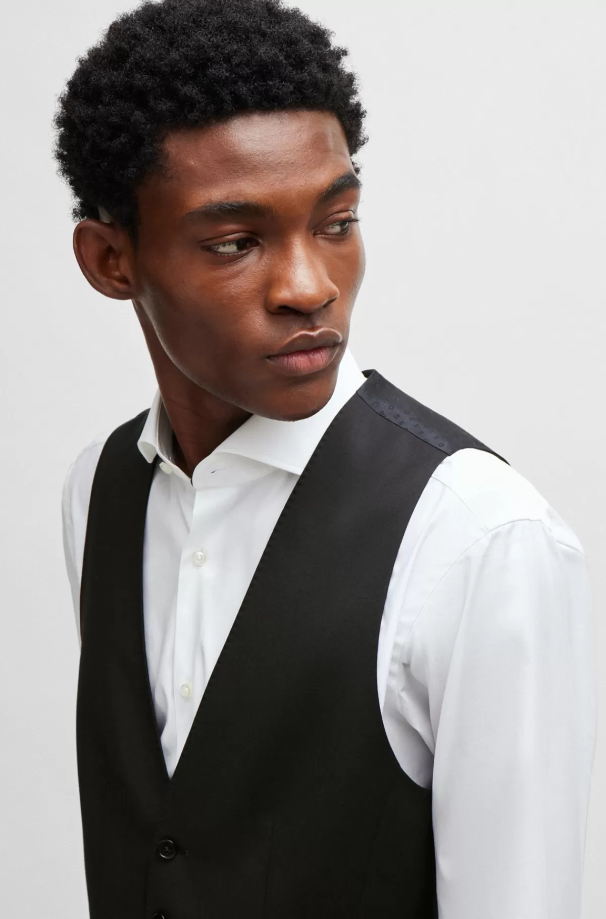 HUGO BOSS Slim Fit Vest Til Jakkesæt I Serge Af Ny Uld Sort Store
