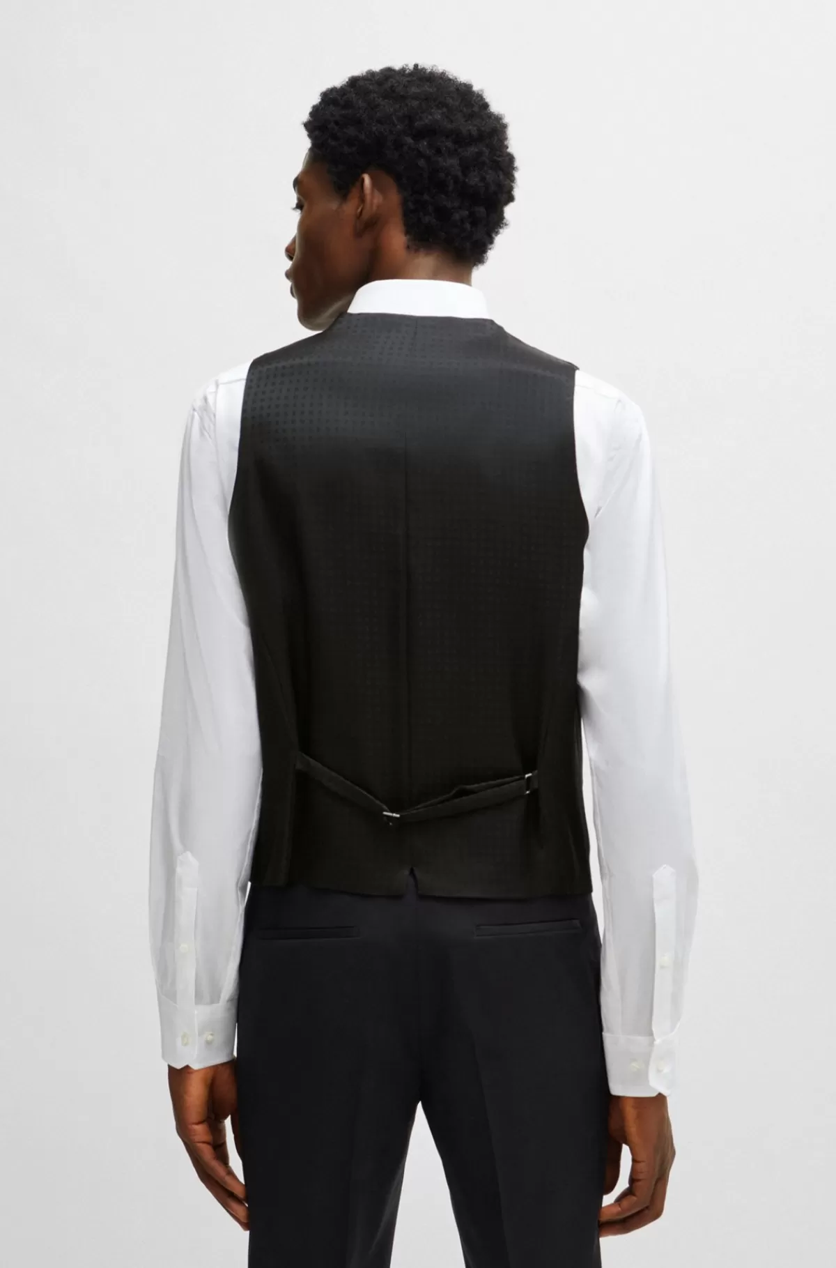 HUGO BOSS Slim Fit Vest Til Jakkesæt I Serge Af Ny Uld Sort Store