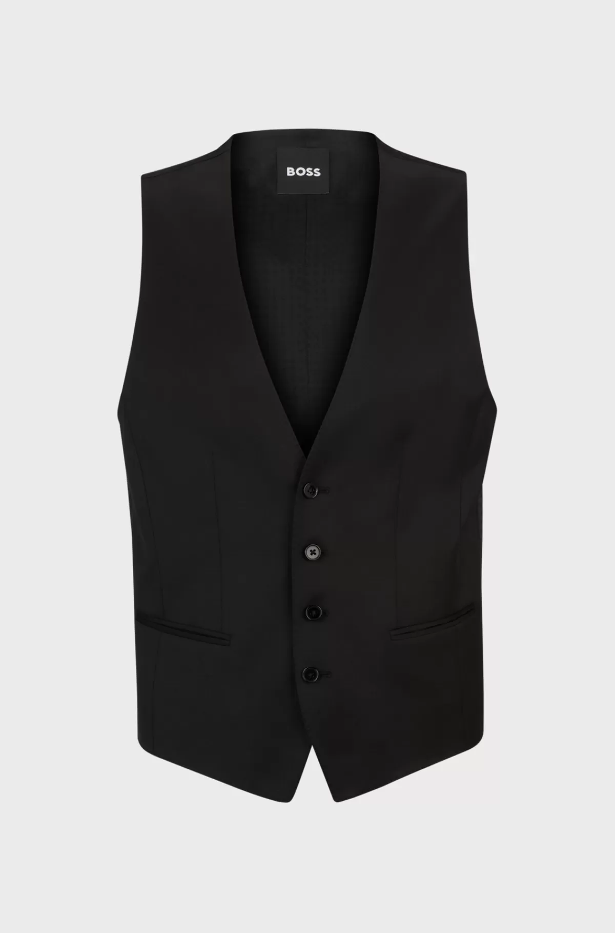 HUGO BOSS Slim Fit Vest Til Jakkesæt I Serge Af Ny Uld Sort Store