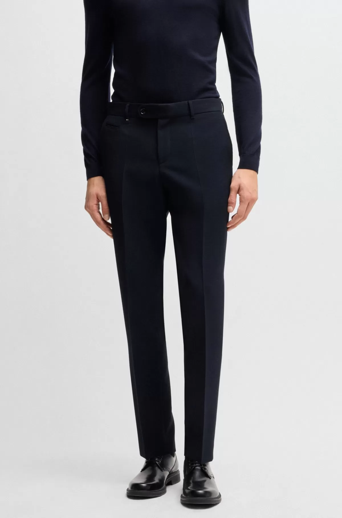 HUGO BOSS Slim Fit-bukser I Mikromønstret Piquéstof Med Stræk Mørkeblå New