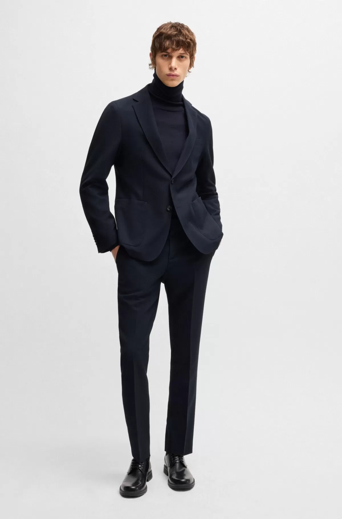 HUGO BOSS Slim Fit-bukser I Mikromønstret Piquéstof Med Stræk Mørkeblå New