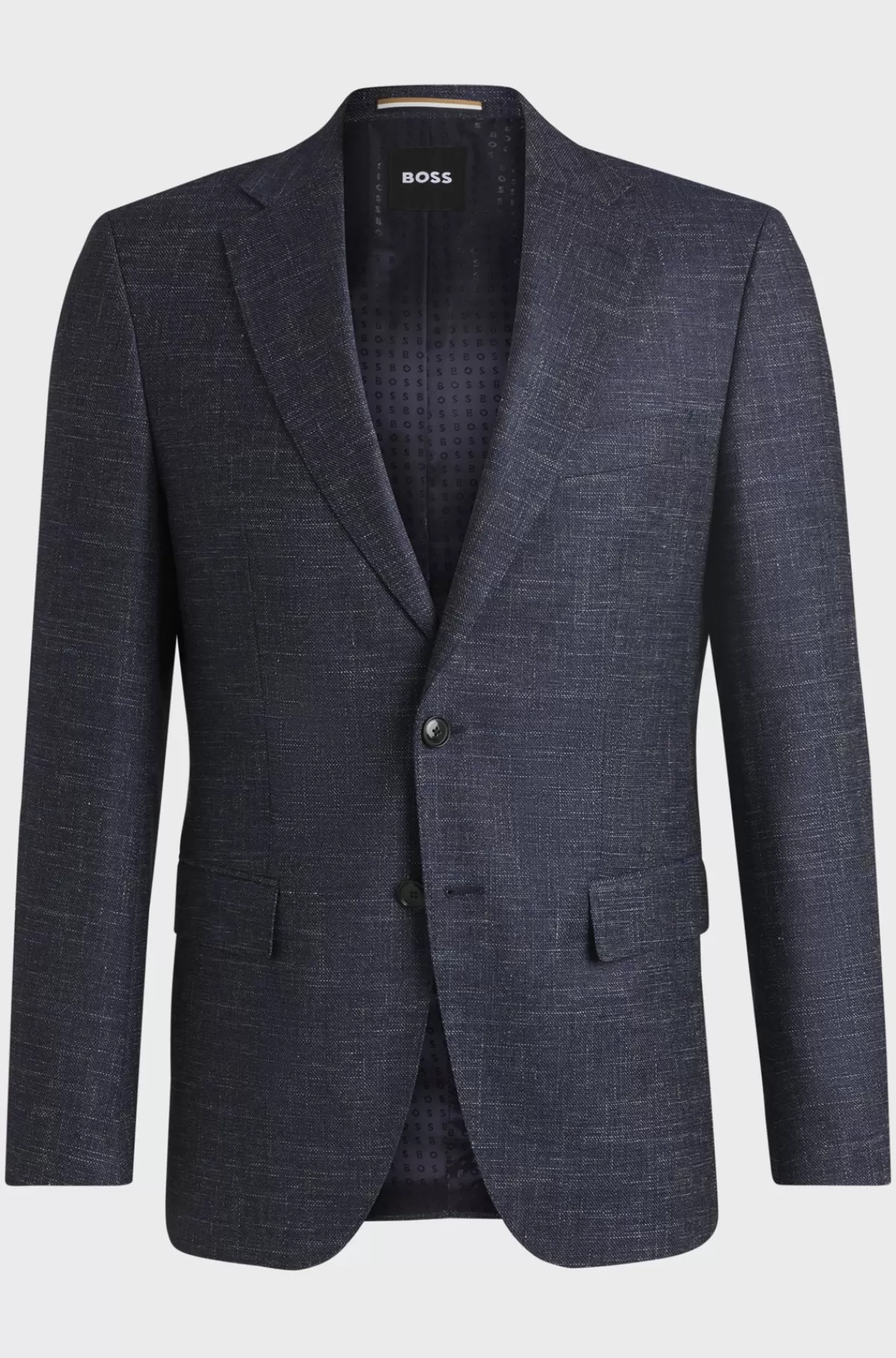 HUGO BOSS Slim Fit-habitjakke I Mønstret Stof Med Stræk Mørkeblå Clearance