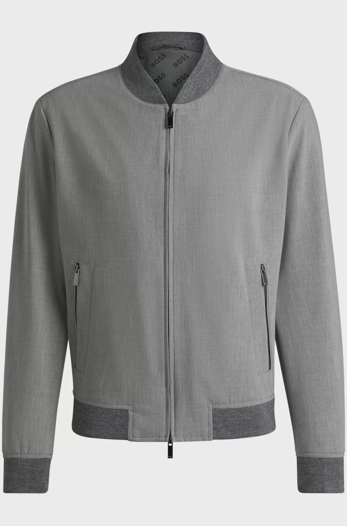 HUGO BOSS Slim Fit-jakke Med Lynlås I Stof Med Stræk Grå Best Sale