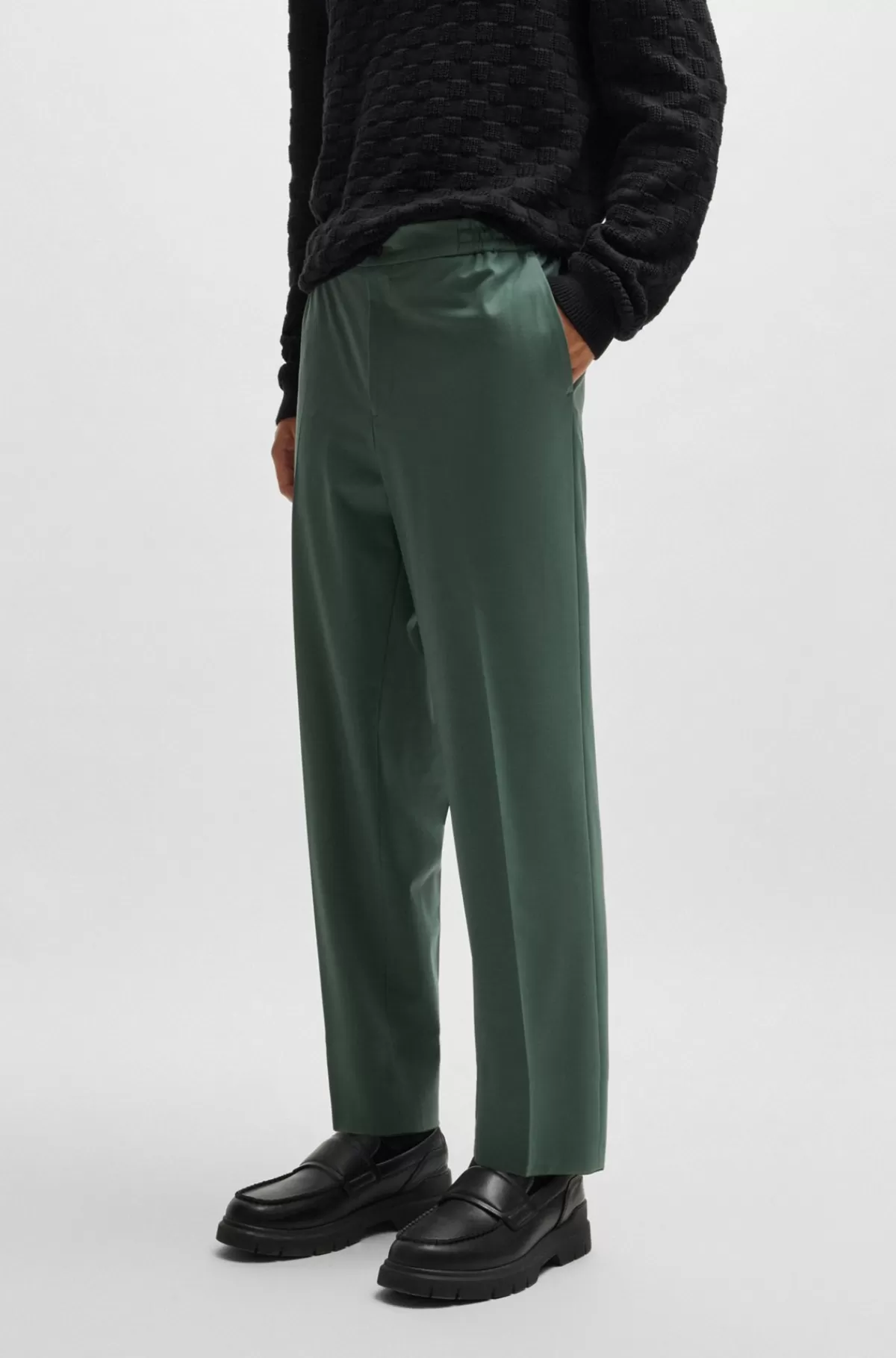 HUGO BOSS Slim-fit Trousers In Wool-blend Poplin Lysegrøn Fashion