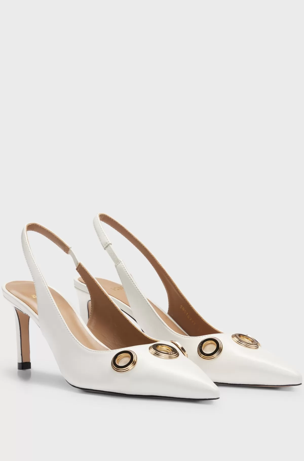 HUGO BOSS Slingback-læderpumps Med Metaldetaljer Og En 7 Cm Høj Hæl Hvid Cheap