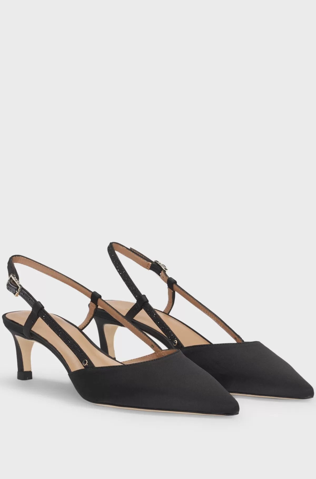HUGO BOSS Slingback-pumps I Blød Satin Med Spids Tå Sort Flash Sale