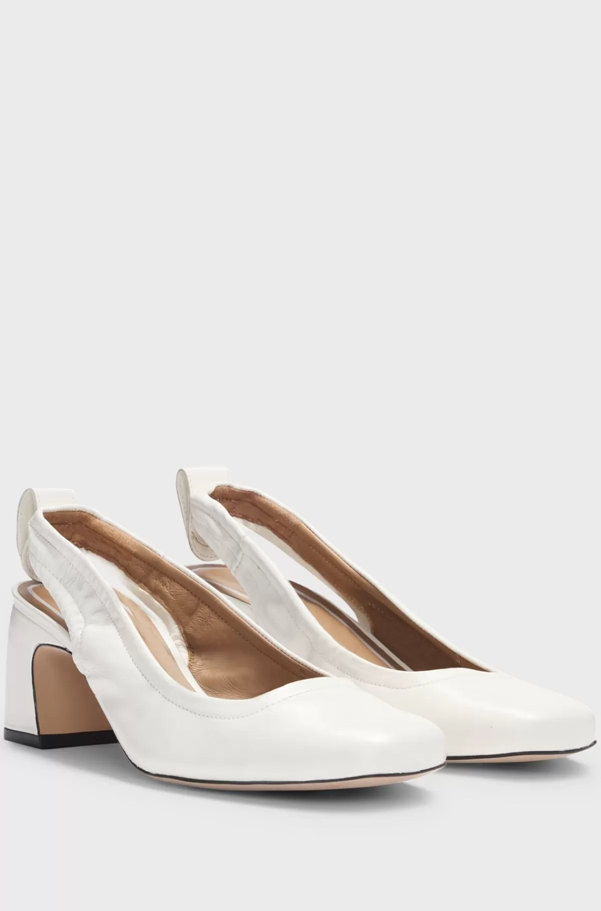 HUGO BOSS Slingbackpumps I Læder Med Dobbelt B-monogram Hvid Fashion