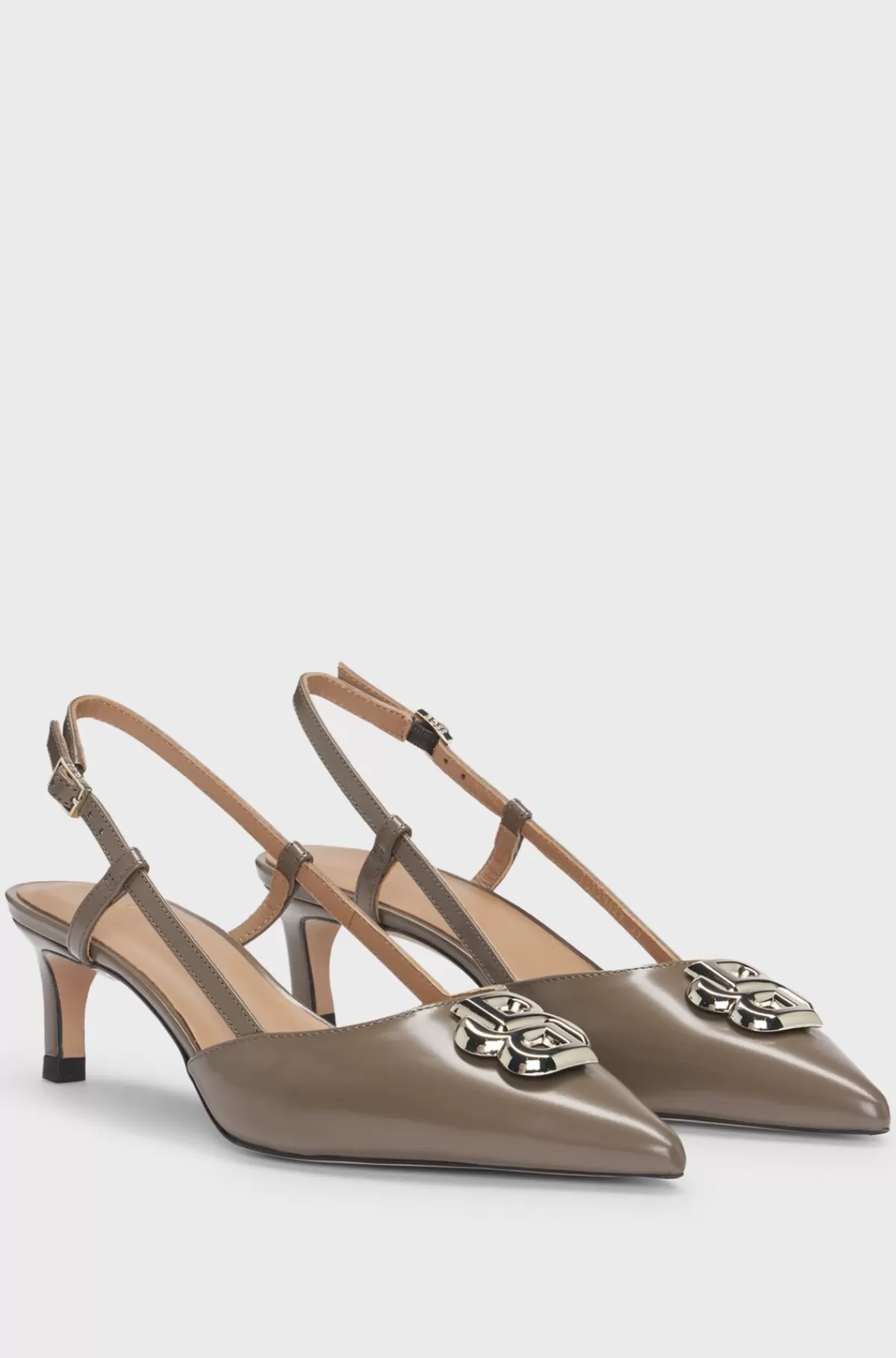 HUGO BOSS Slingbackpumps I Læder Med Dobbelt B-monogram Brun Online
