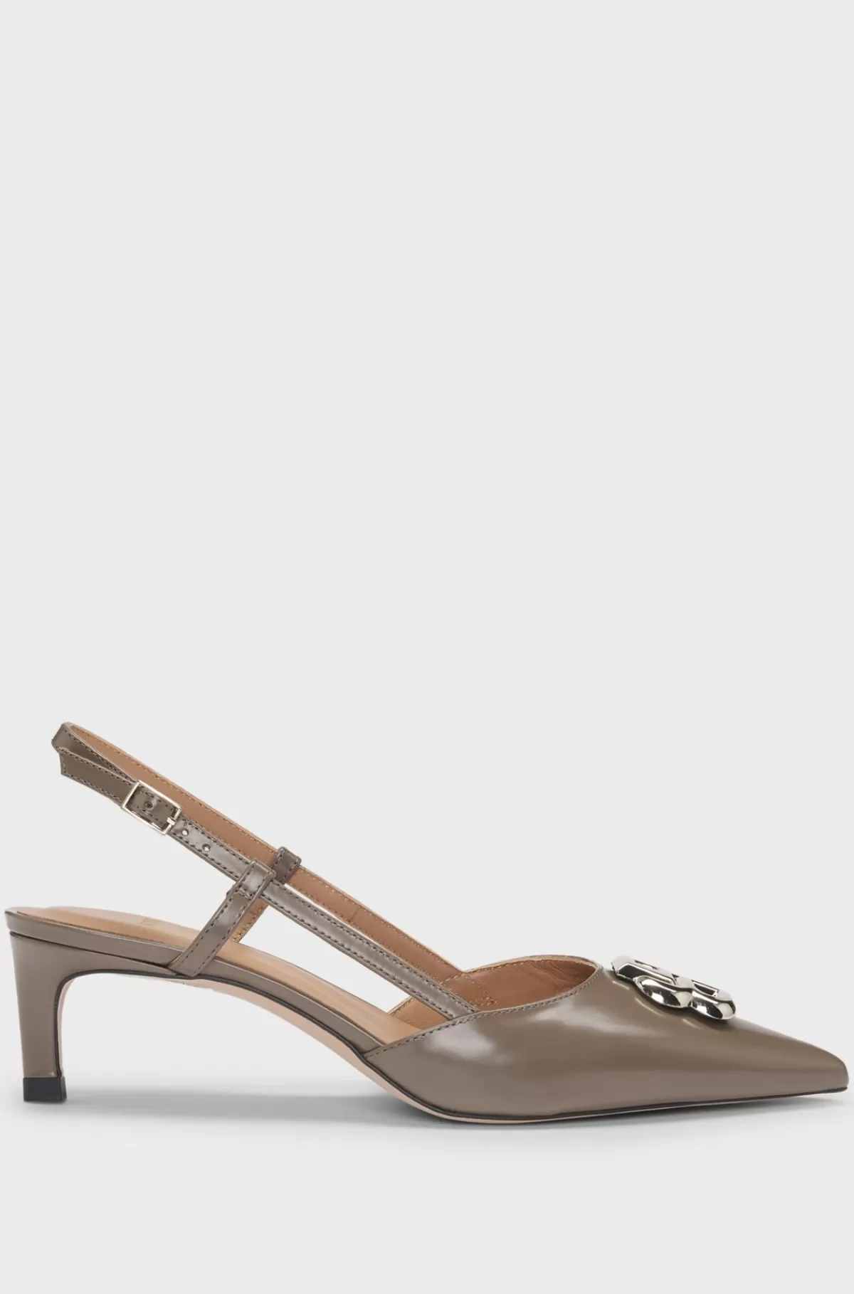 HUGO BOSS Slingbackpumps I Læder Med Dobbelt B-monogram Brun Online