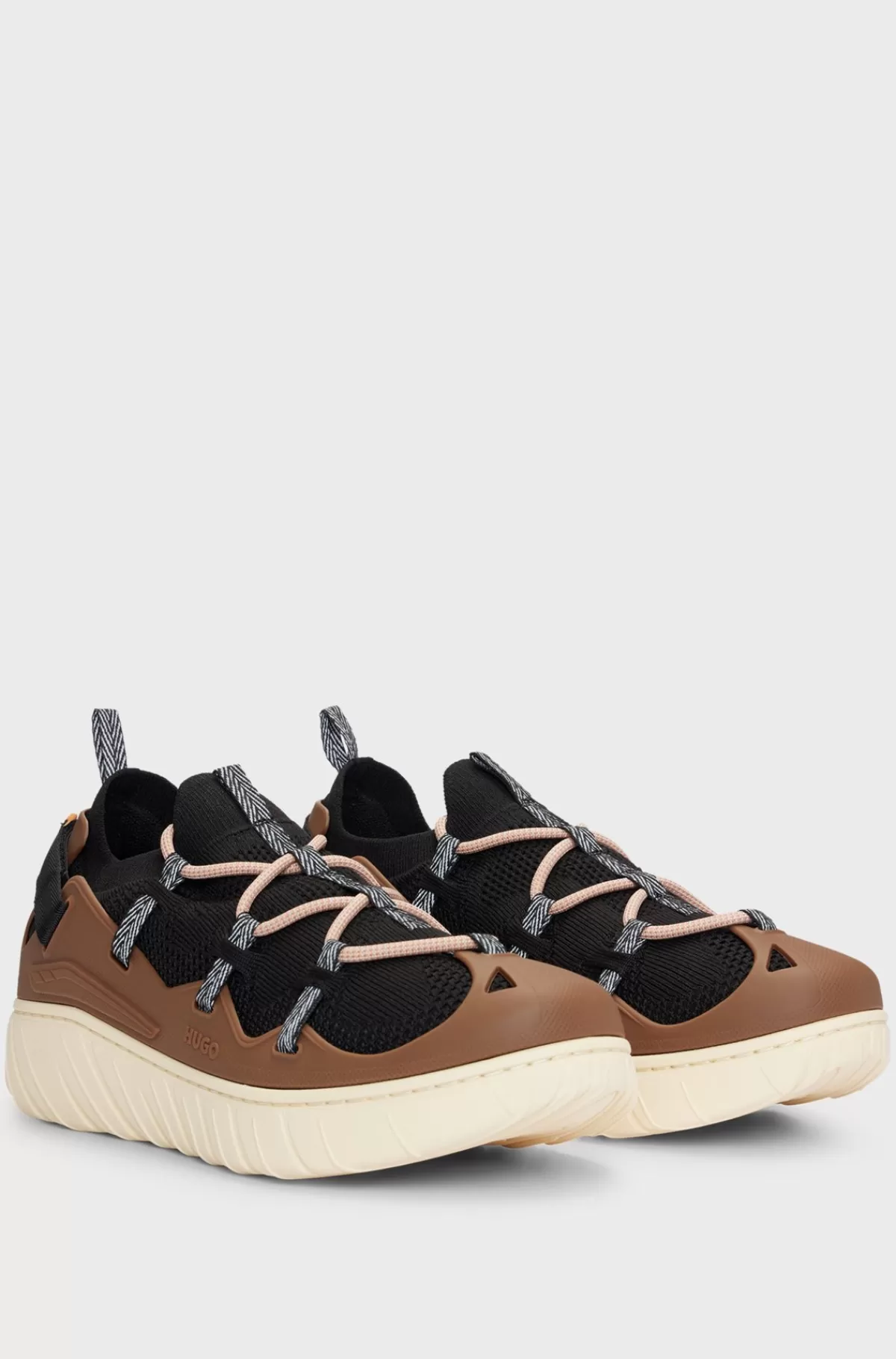HUGO BOSS Slip-on Sneakers I Strømpestil Med Strikket Overdel Lysebrun Hot