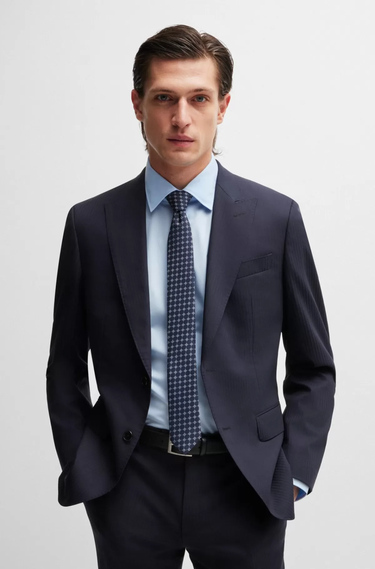 HUGO BOSS Slips Af Silkeblanding Med Vævet Jacquardmønster Mørkeblå Hot