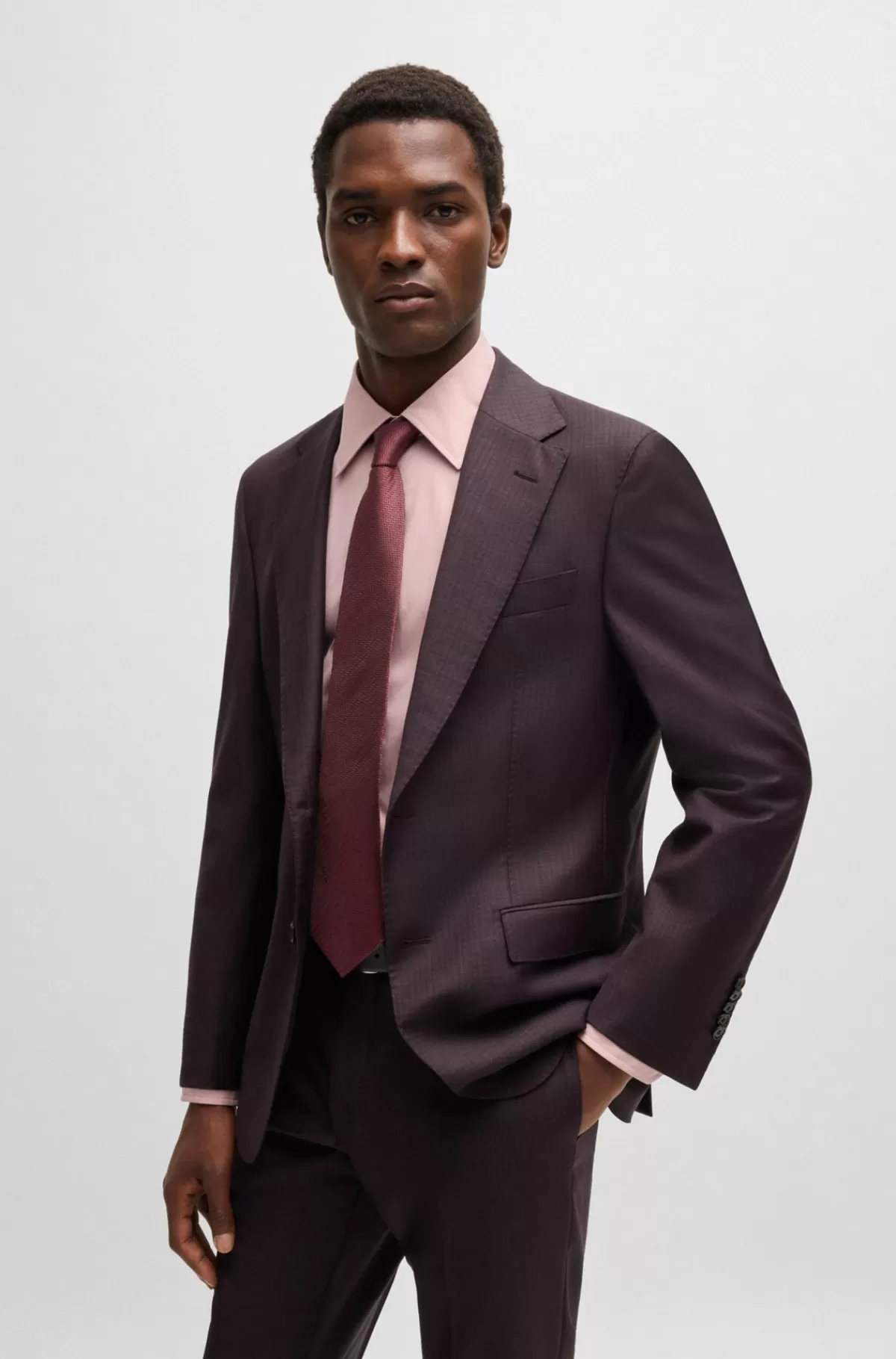 HUGO BOSS Slips I Italiensk Fremstillet Silke Med Jacquardstruktur Mørklilla New