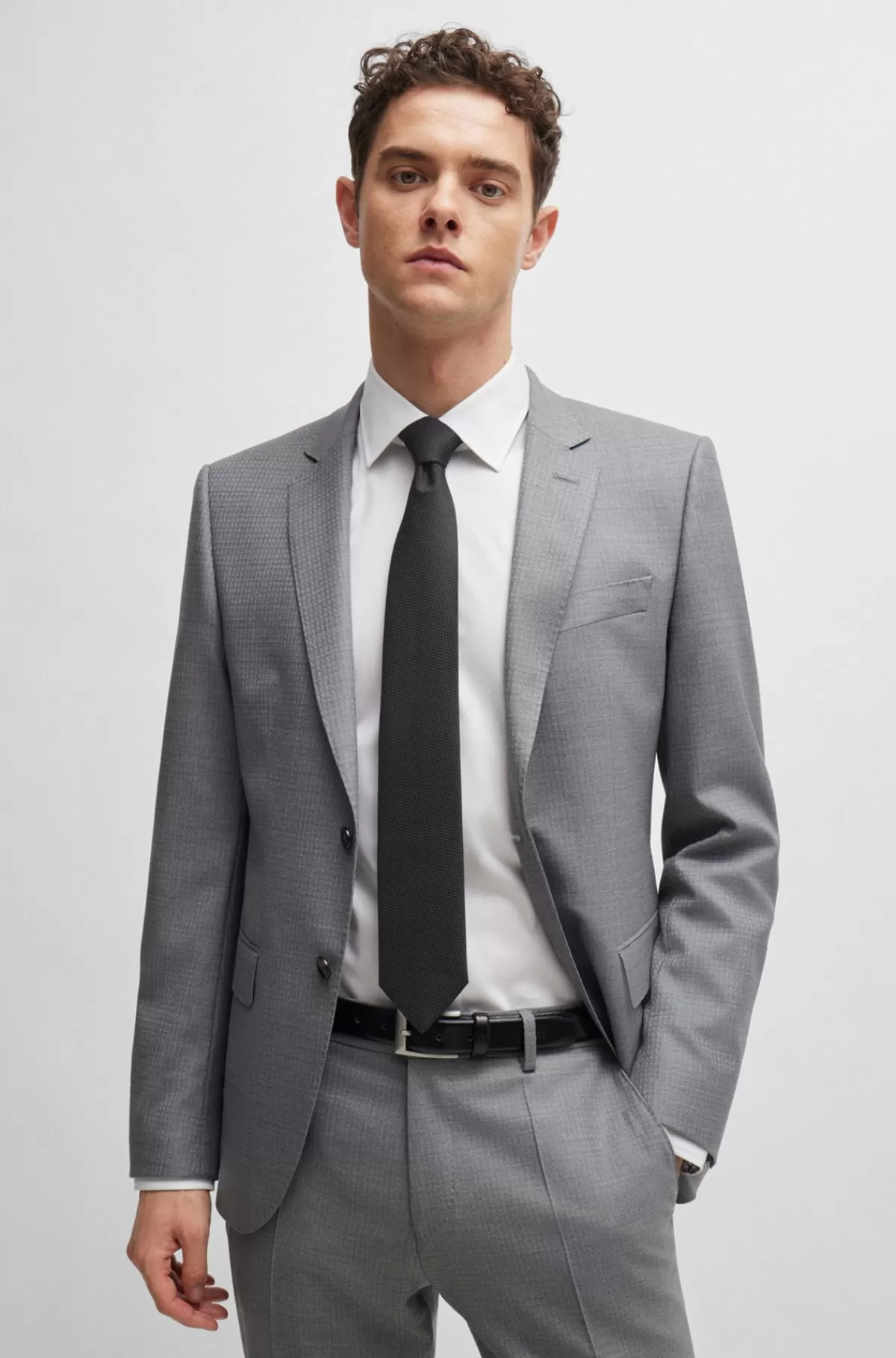 HUGO BOSS Slips I Silkeblanding Med Et Mikromønster Overalt Sort Best Sale
