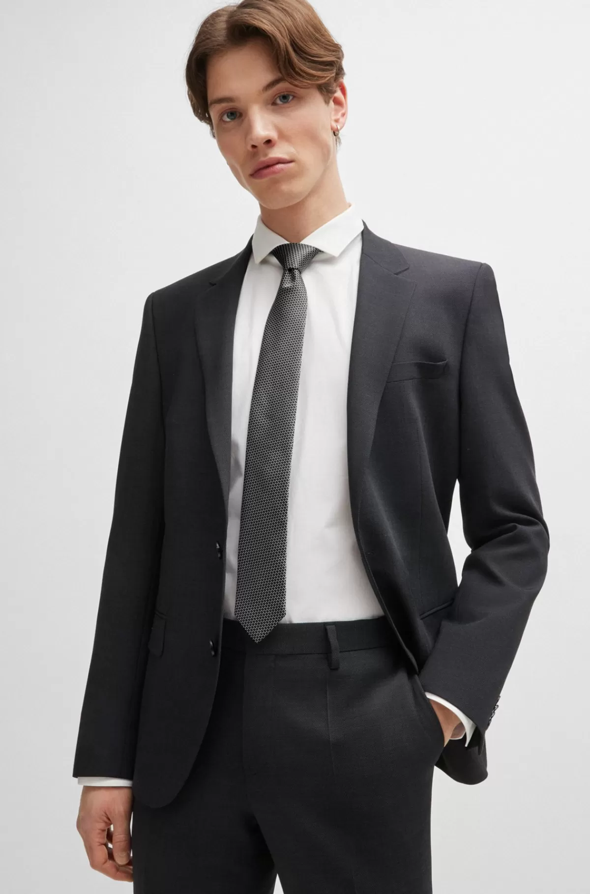 HUGO BOSS Slips I Silkeblanding Med Et Moderne Mønster Overalt Sort Cheap
